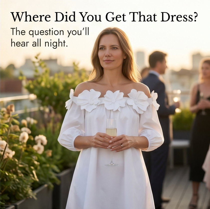 Florenza – Women's Sculpted Rose Off-Shoulder Dress