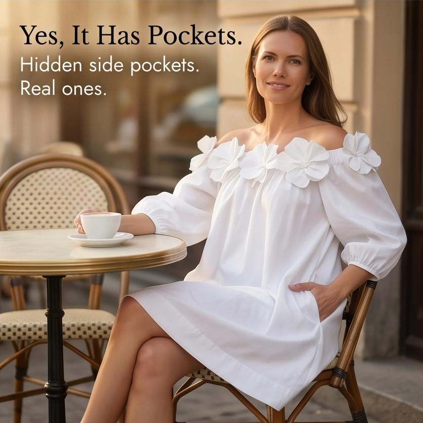Florenza – Women's Sculpted Rose Off-Shoulder Dress