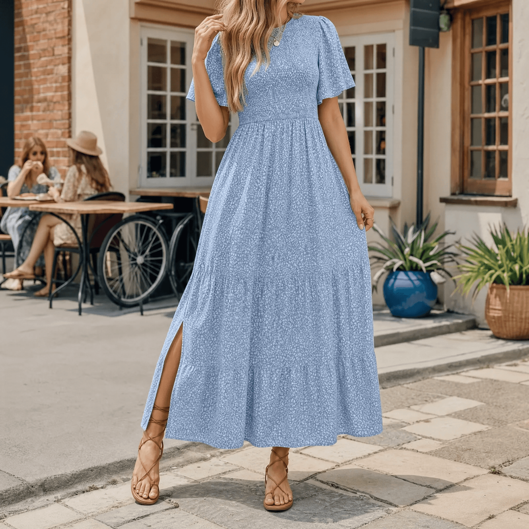 Florenza – Smocked Floral Maxi Dress for Spring
