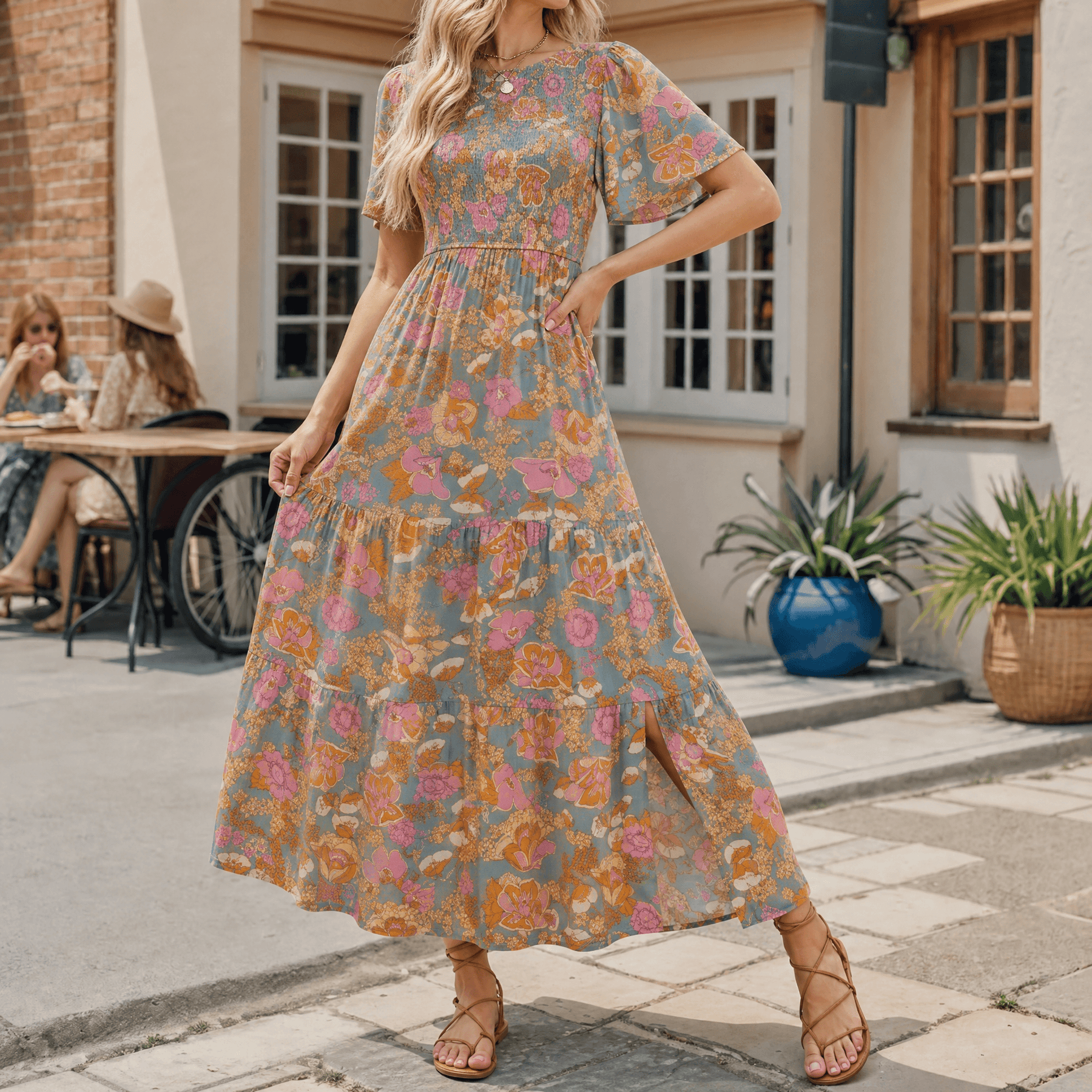 Florenza – Smocked Floral Maxi Dress for Spring