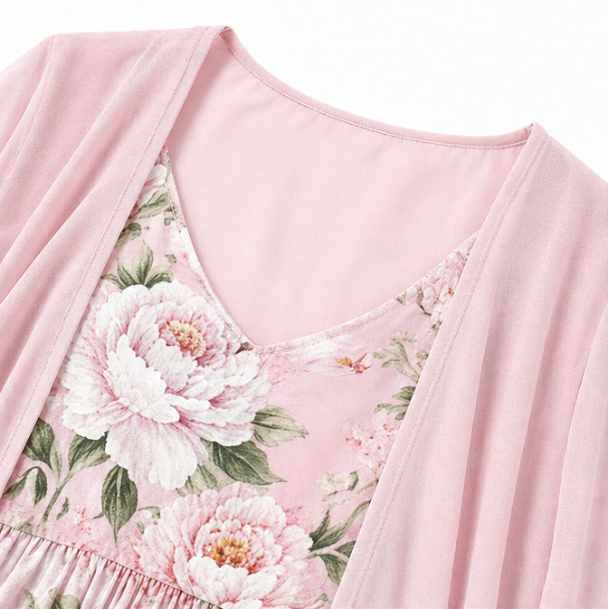 Florenza – Two-Piece Floral Maxi Dress with Sheer Duster