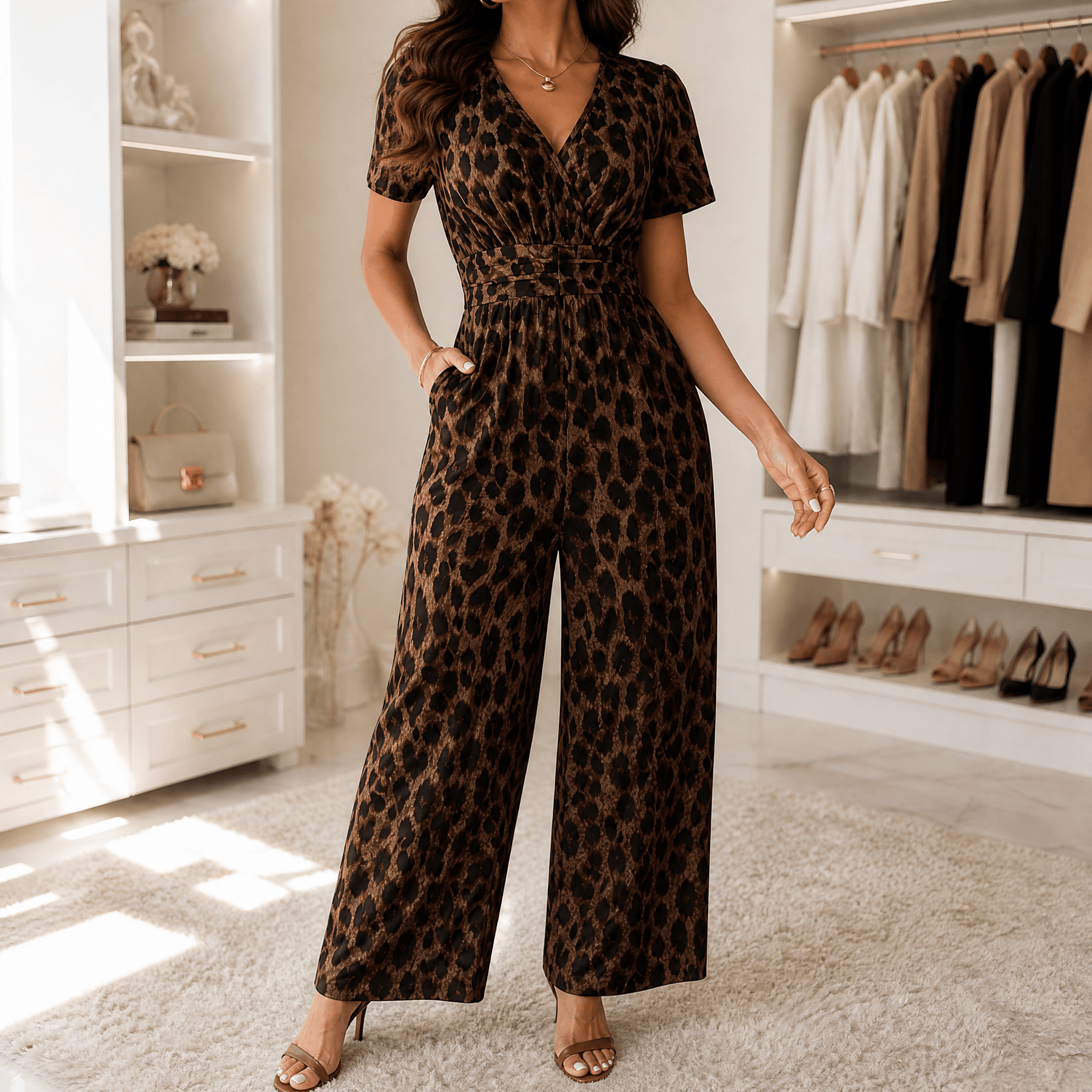 Florenza – Women's Cinched-Waist Leopard Jumpsuit