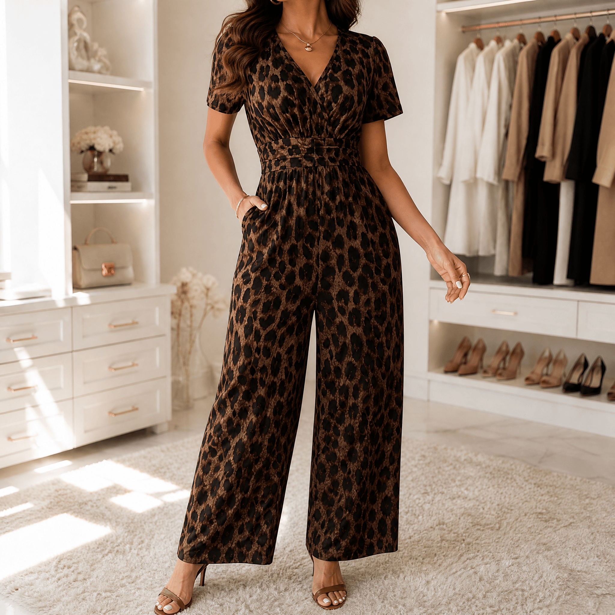 Florenza – Women's Cinched-Waist Leopard Jumpsuit