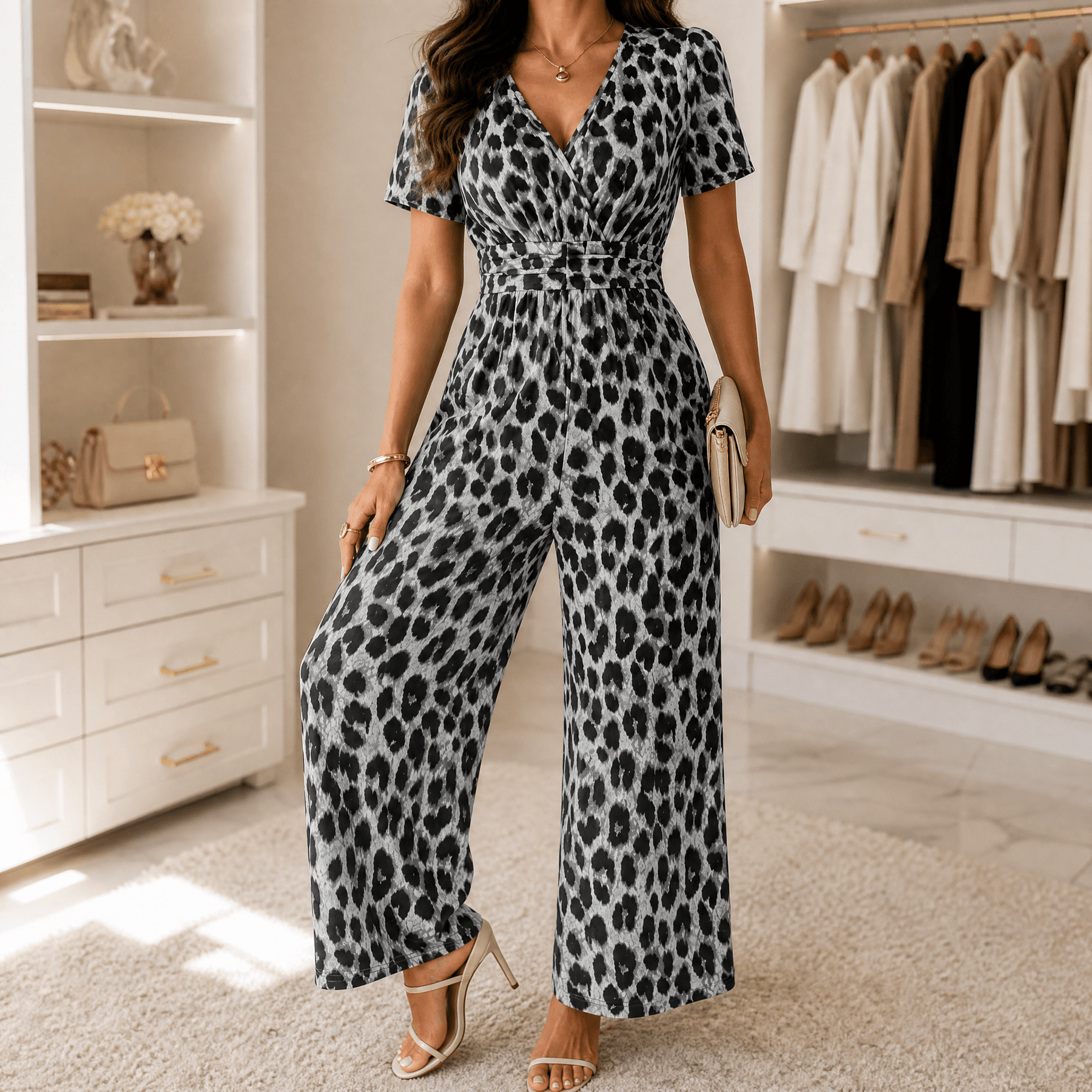 Florenza – Women's Cinched-Waist Leopard Jumpsuit