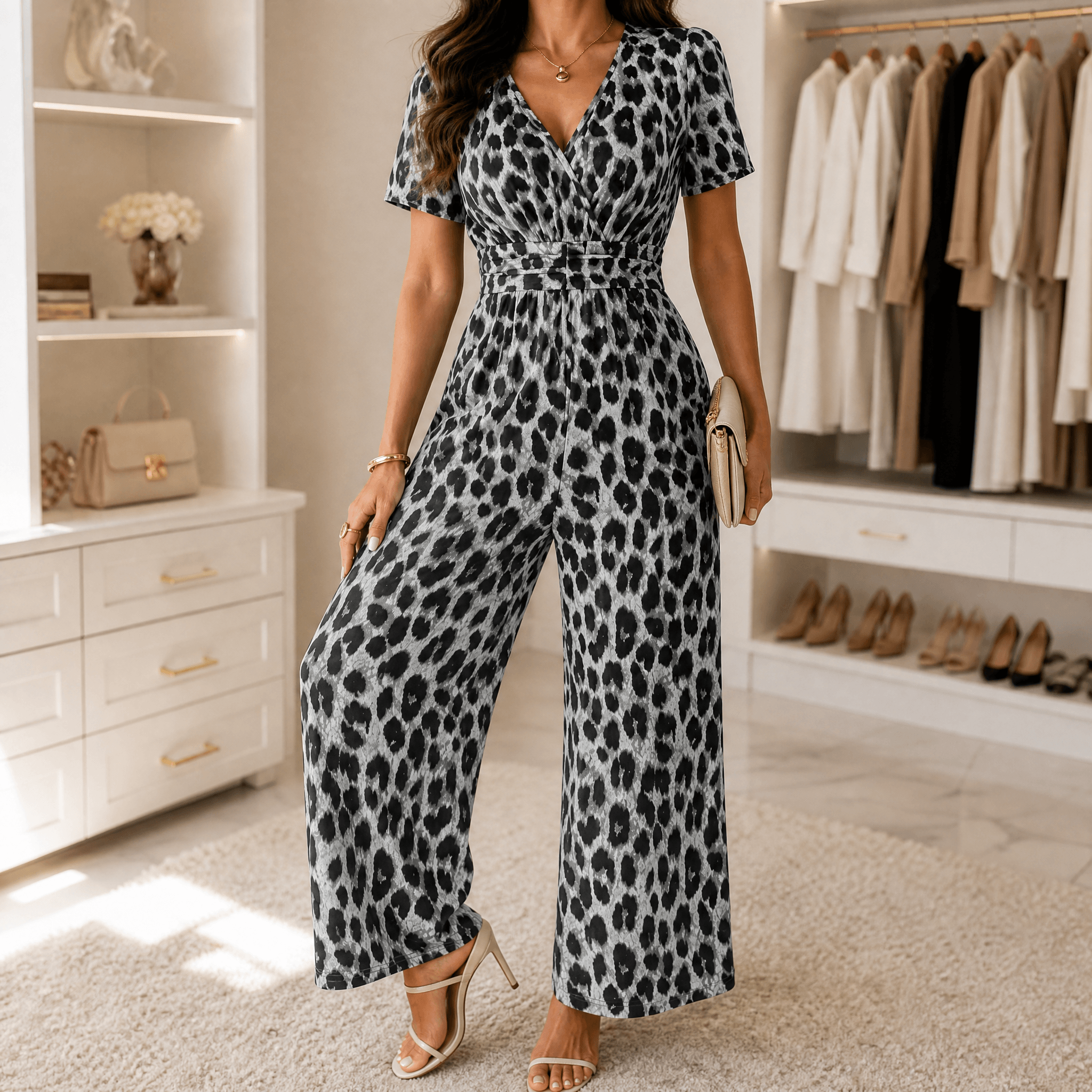 Florenza – Women's Cinched-Waist Leopard Jumpsuit
