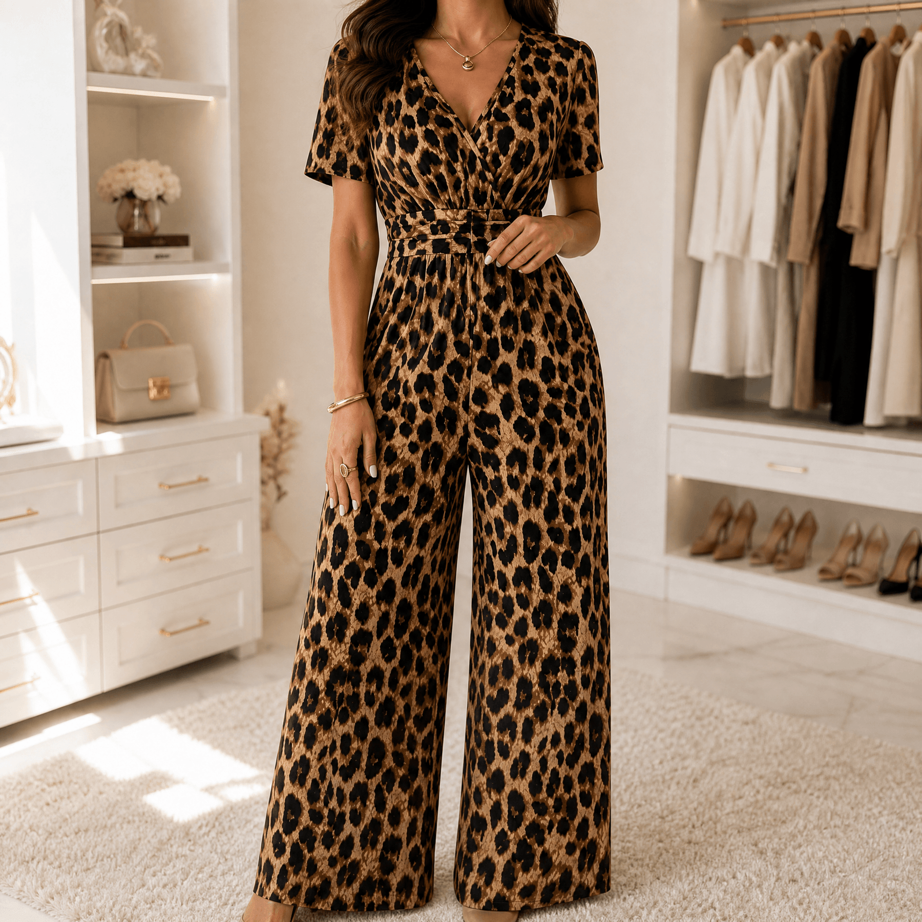 Florenza – Women's Cinched-Waist Leopard Jumpsuit