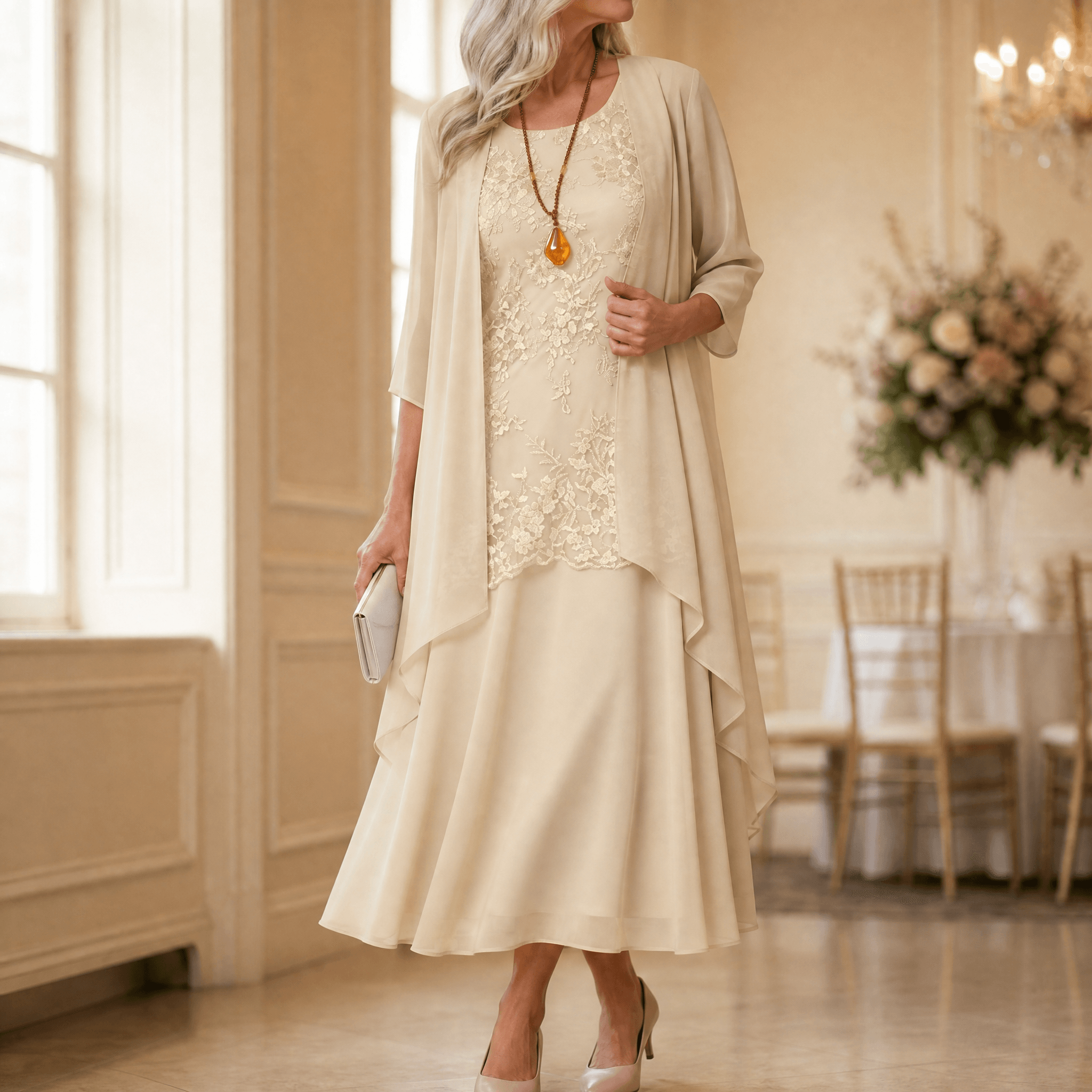 Florenza – Women's Elegant Lace and Chiffon Dress Set