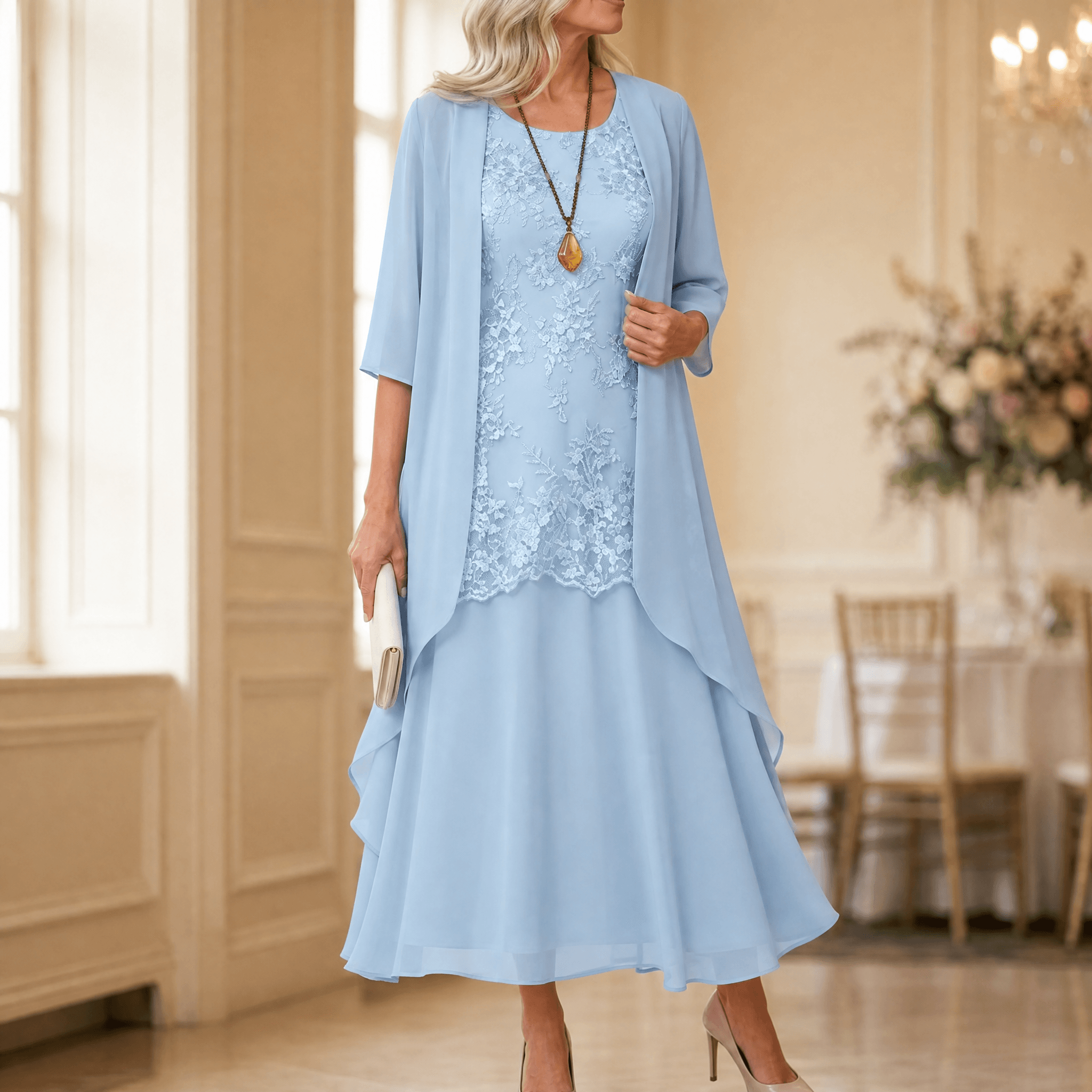 Florenza – Women's Elegant Lace and Chiffon Dress Set