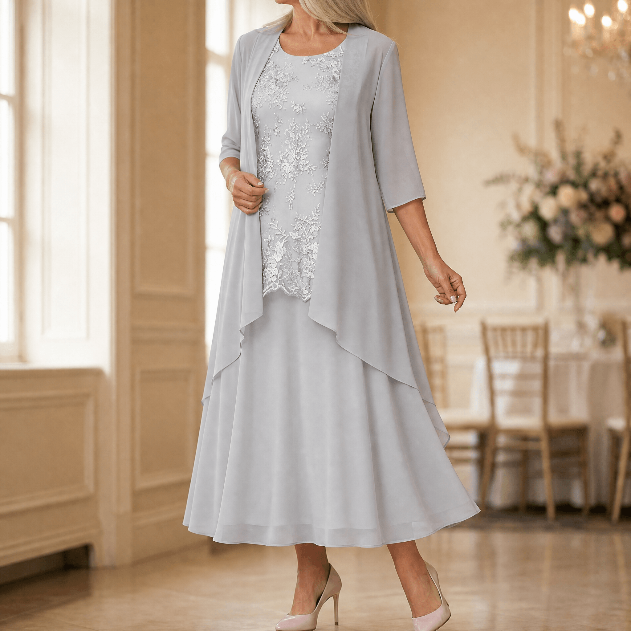 Florenza – Women's Elegant Lace and Chiffon Dress Set