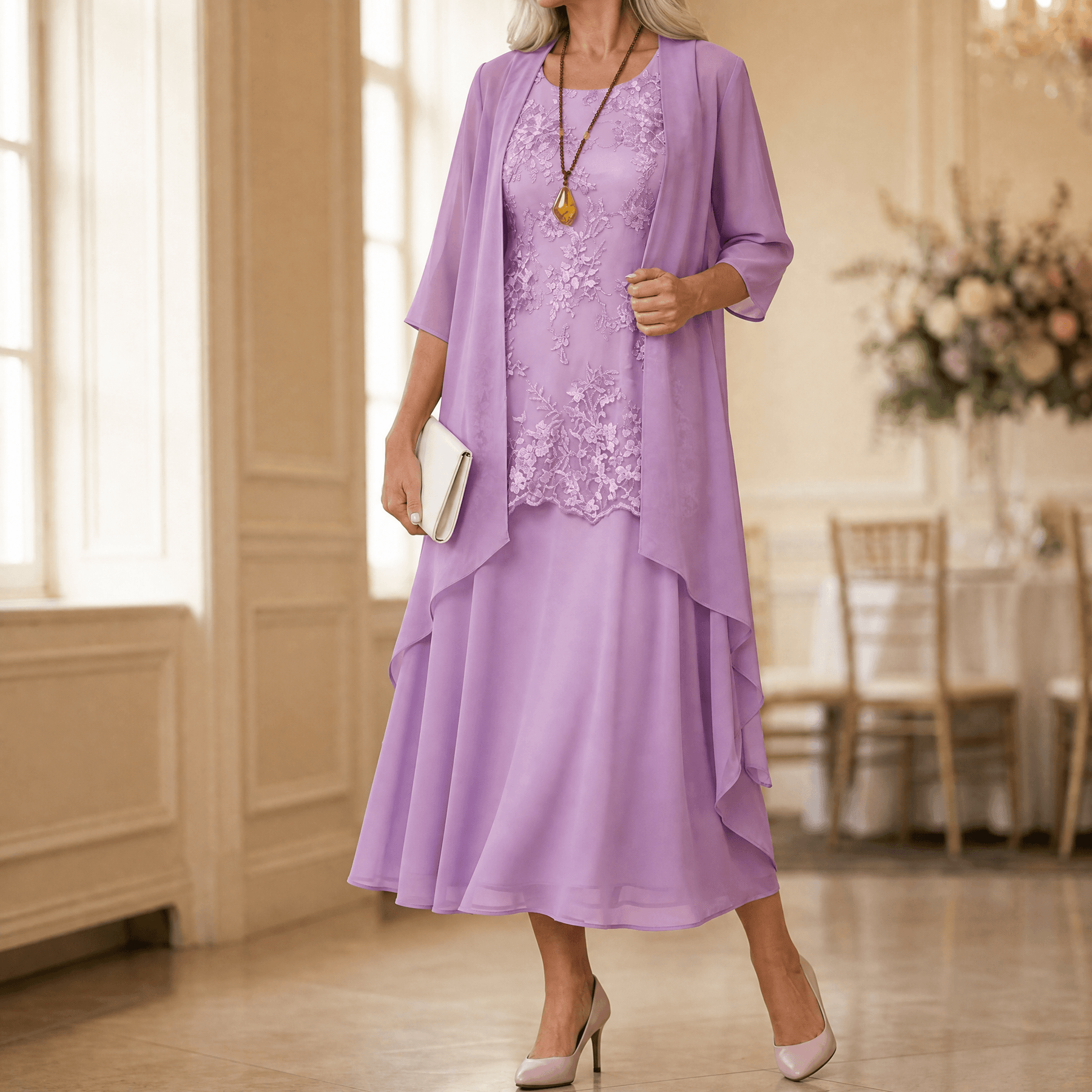Florenza – Women's Elegant Lace and Chiffon Dress Set