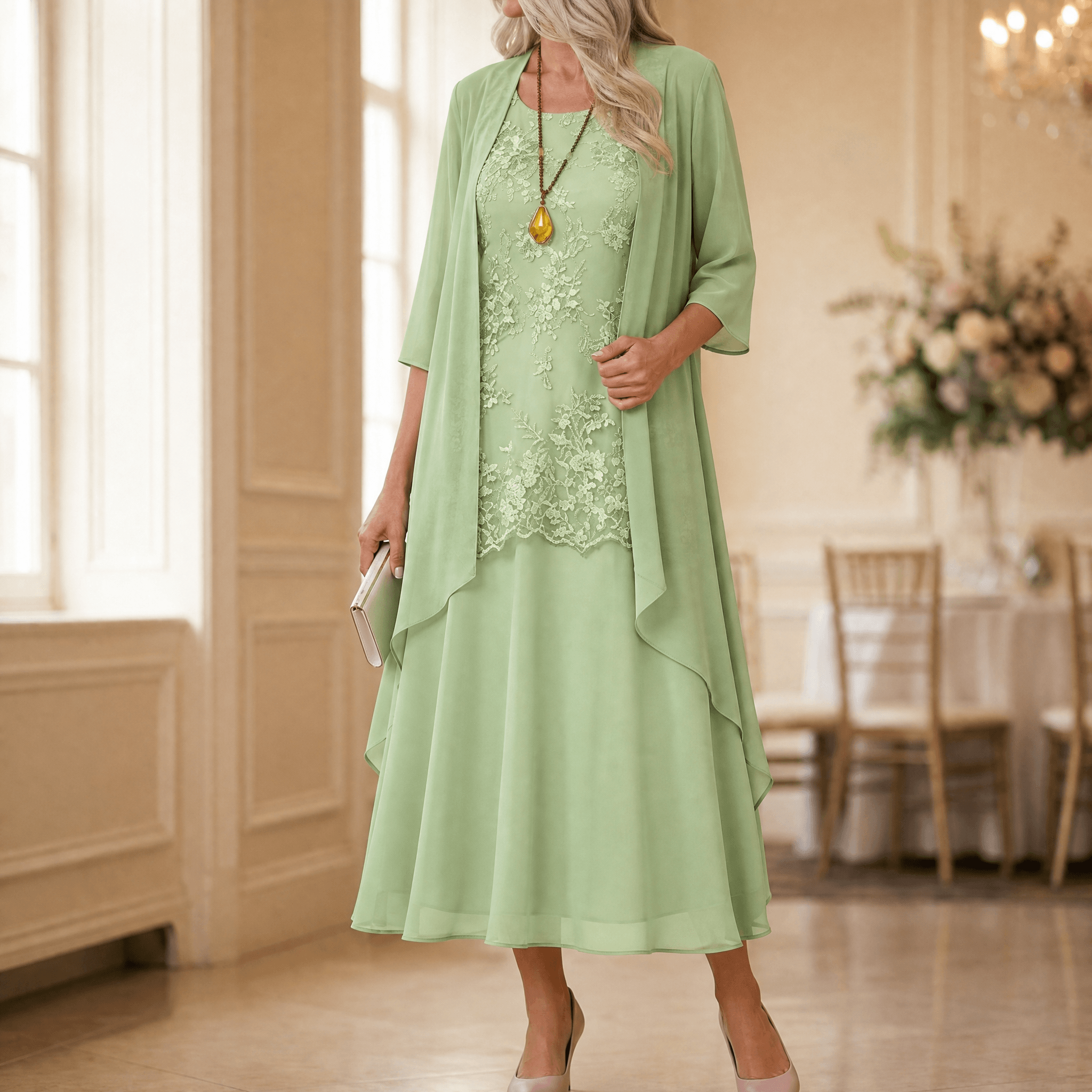 Florenza – Women's Elegant Lace and Chiffon Dress Set