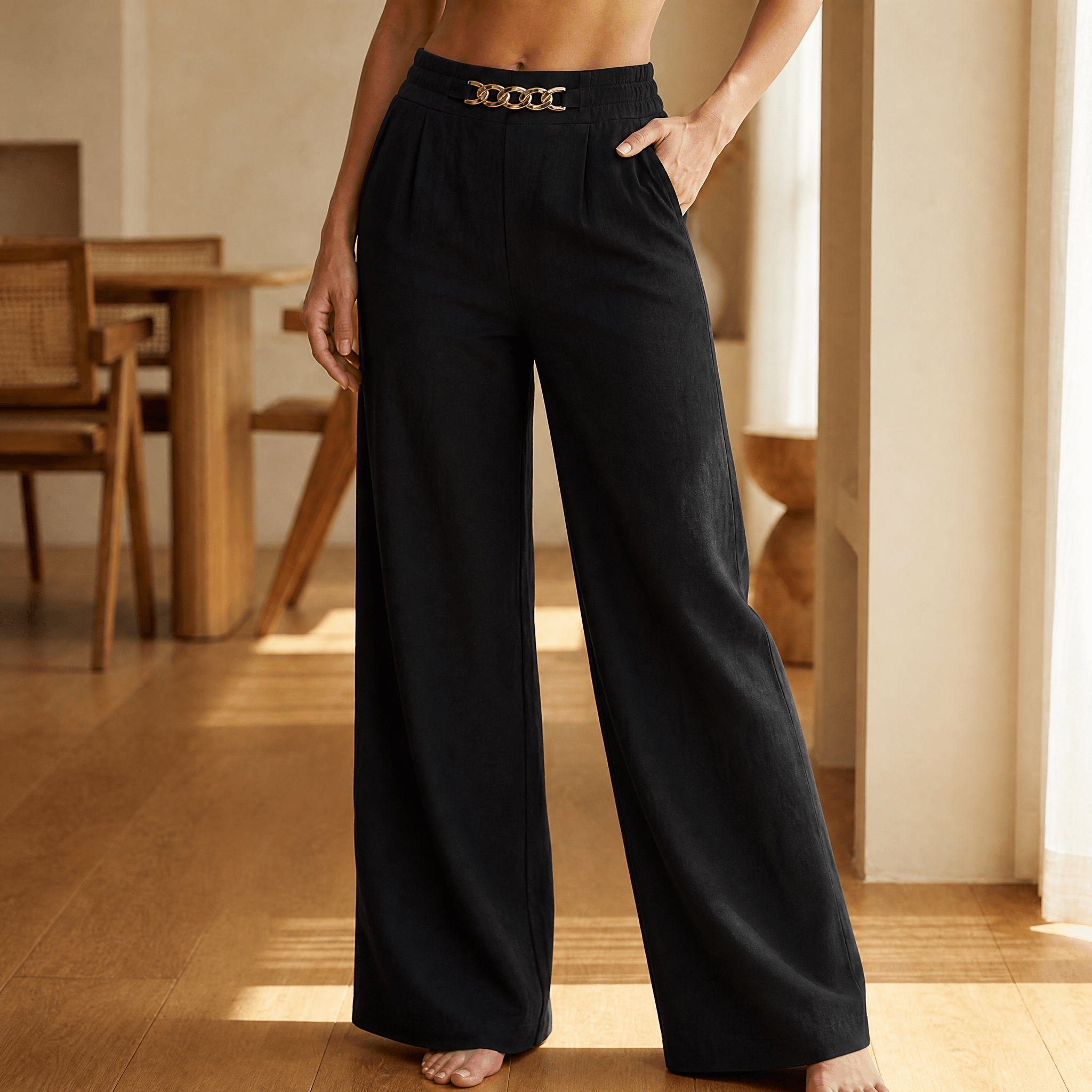Florenza – Women’s Gold Accent Wide Leg Trousers