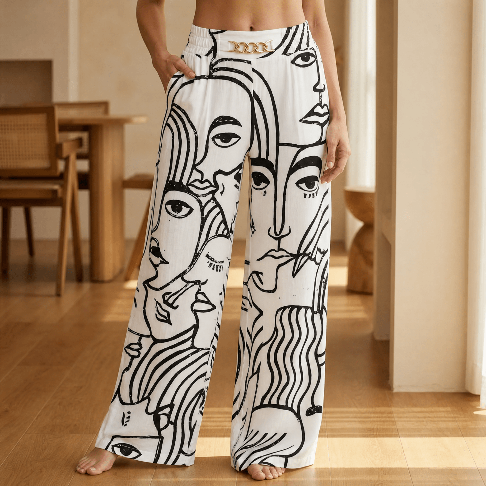 Florenza – Women’s Gold Accent Wide Leg Trousers