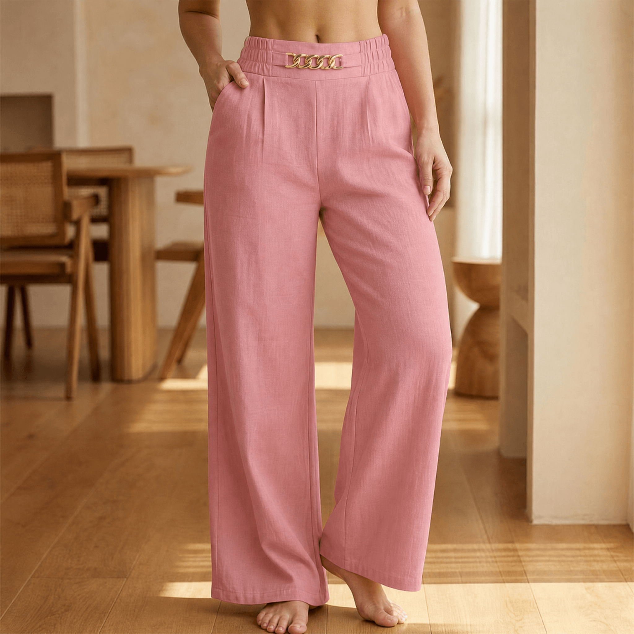 Florenza – Women’s Gold Accent Wide Leg Trousers