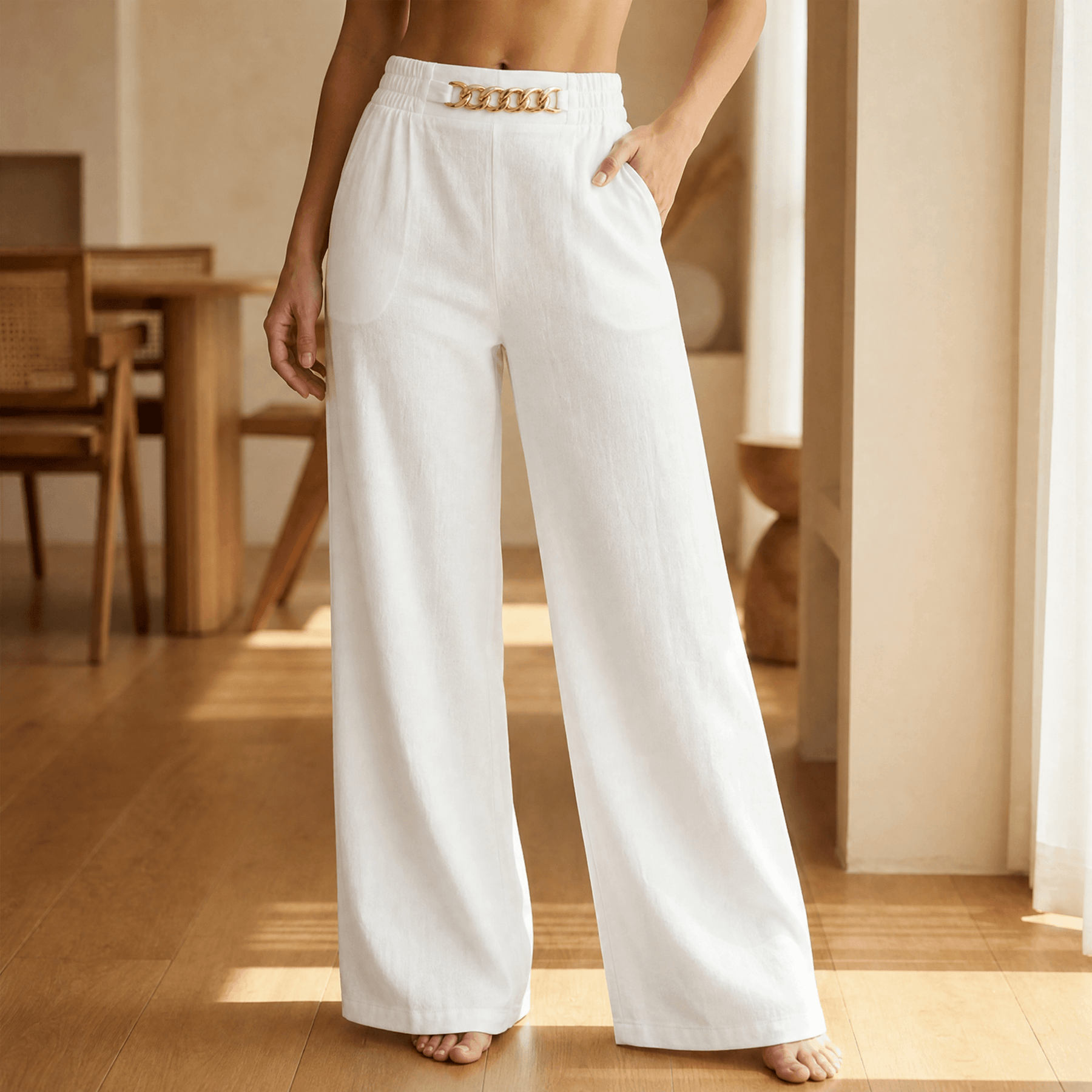 Florenza – Women’s Gold Accent Wide Leg Trousers