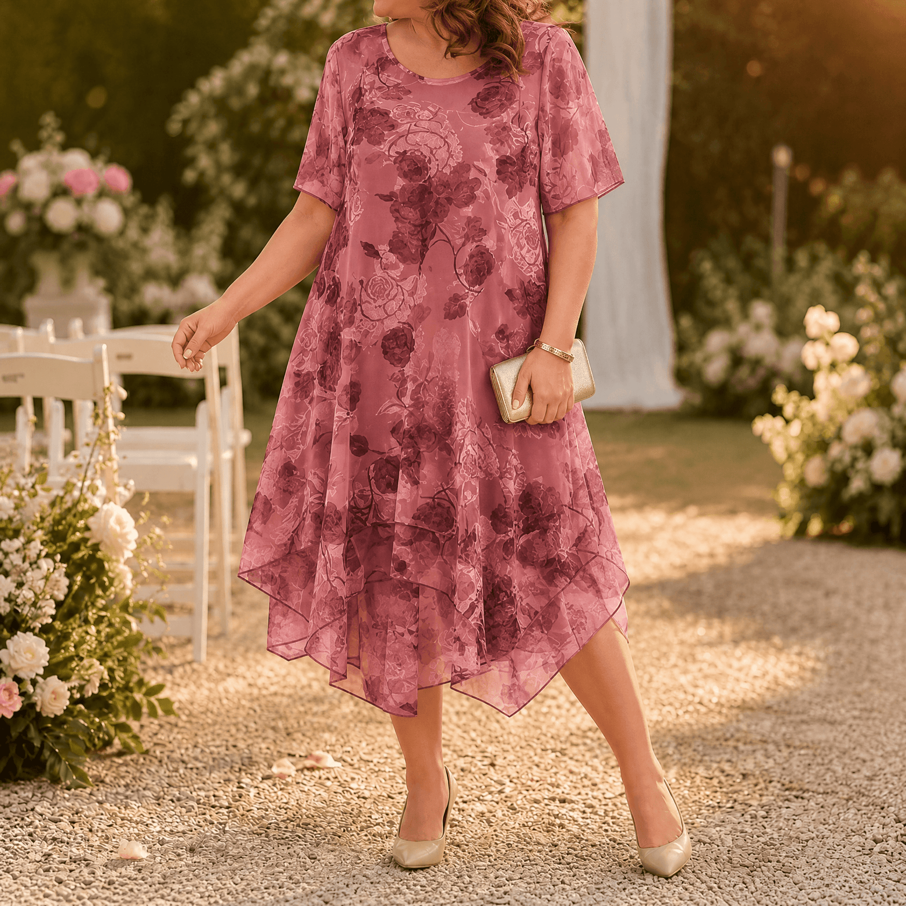 Florenza – Women's Layered Chiffon Floral Dress