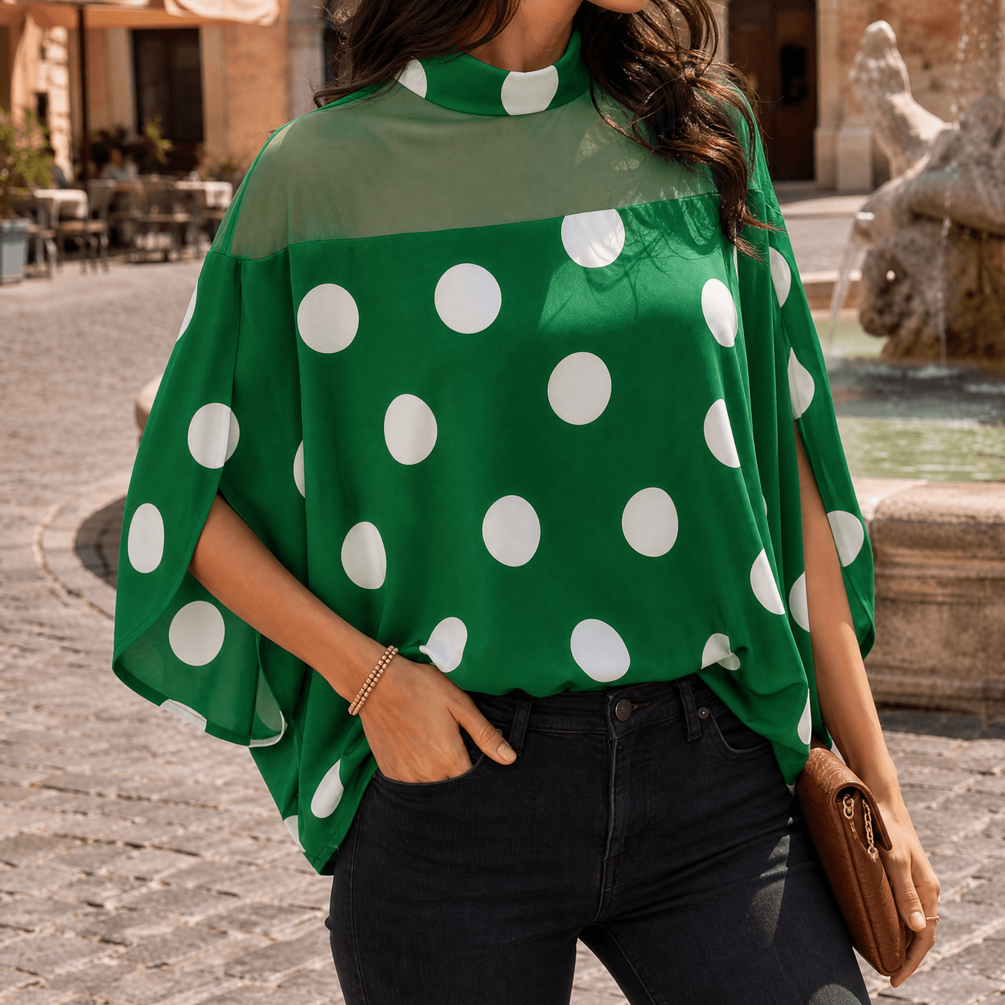 Florenza – Women's Mesh Yoke Batwing Blouse