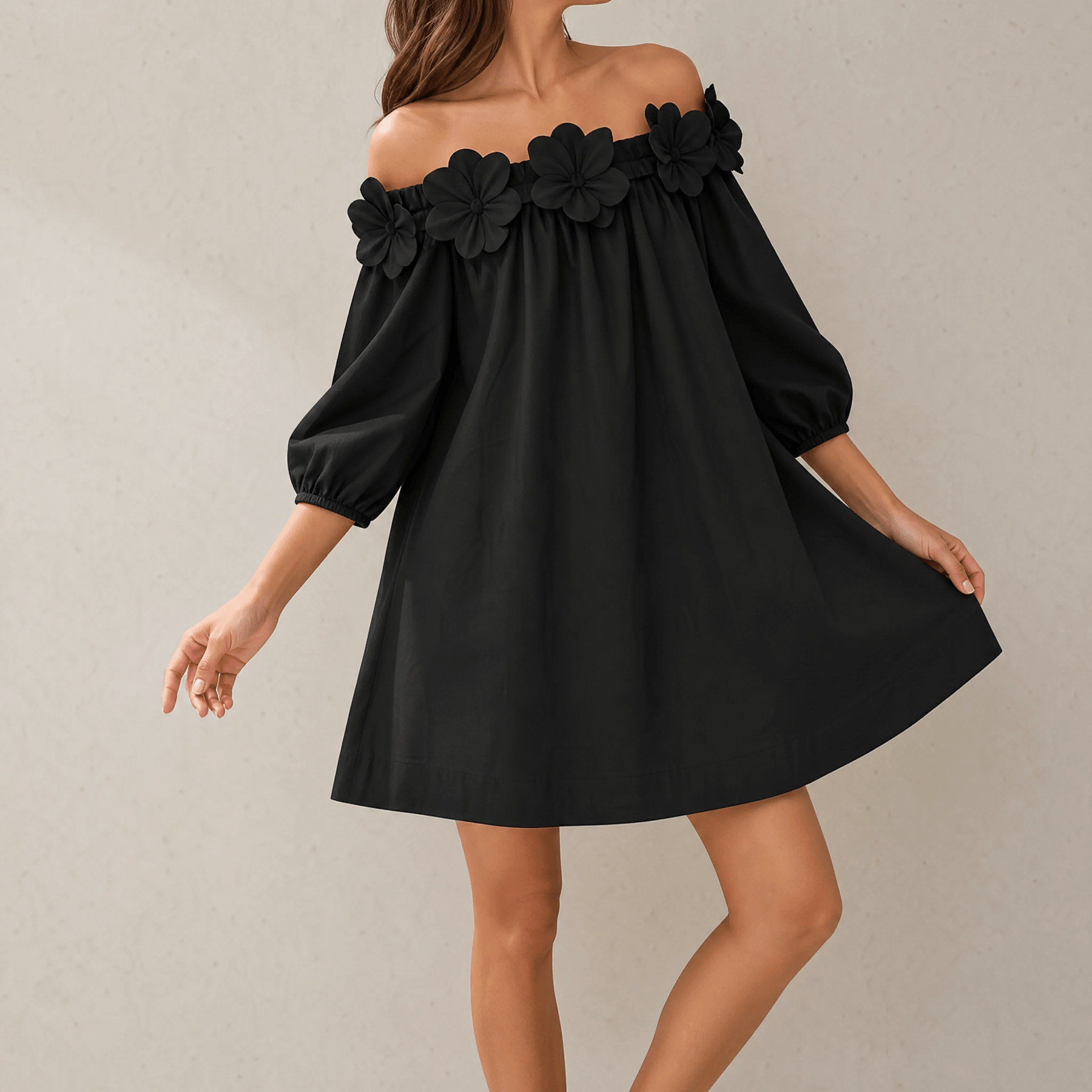 Florenza – Women's Sculpted Rose Off-Shoulder Dress
