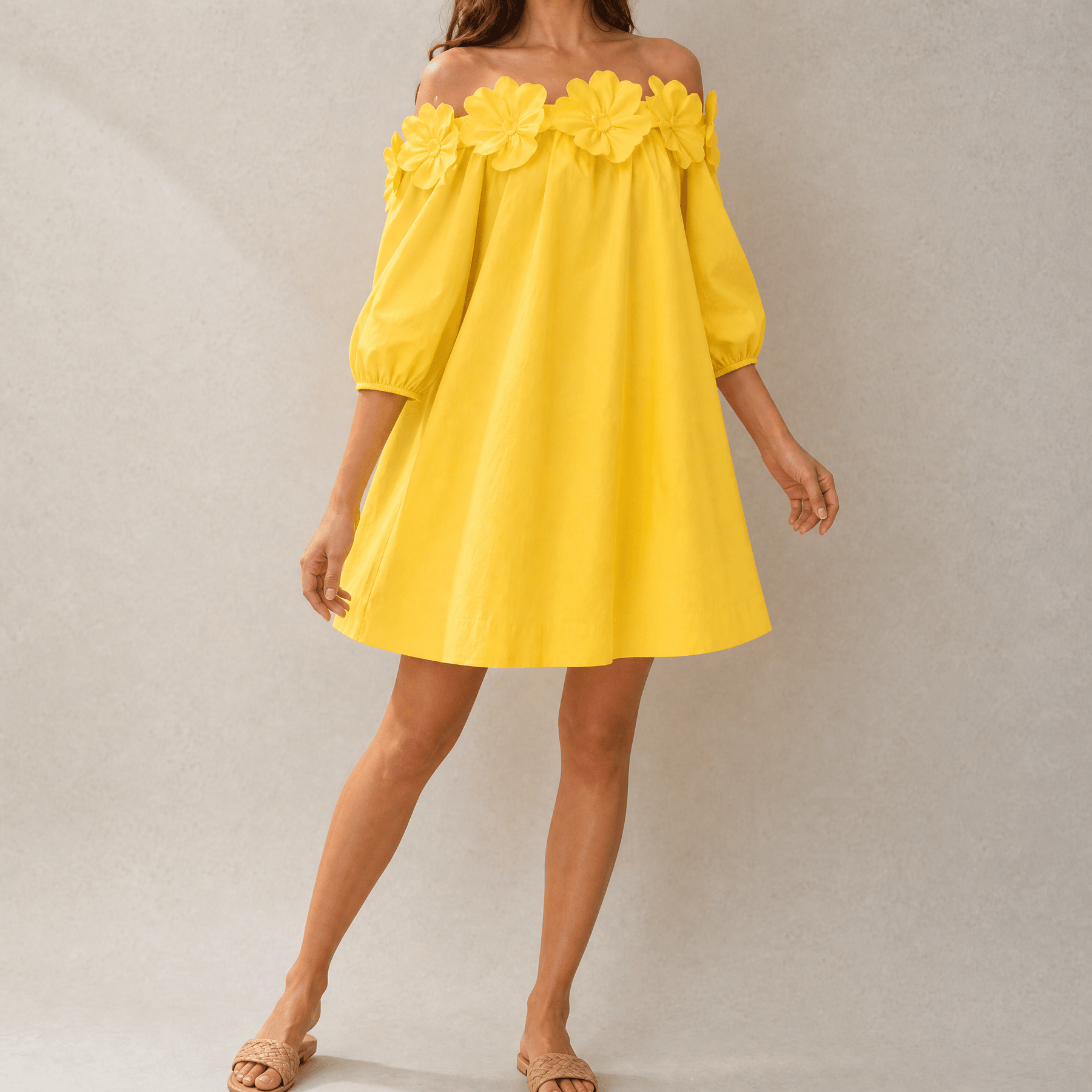 Florenza – Women's Sculpted Rose Off-Shoulder Dress
