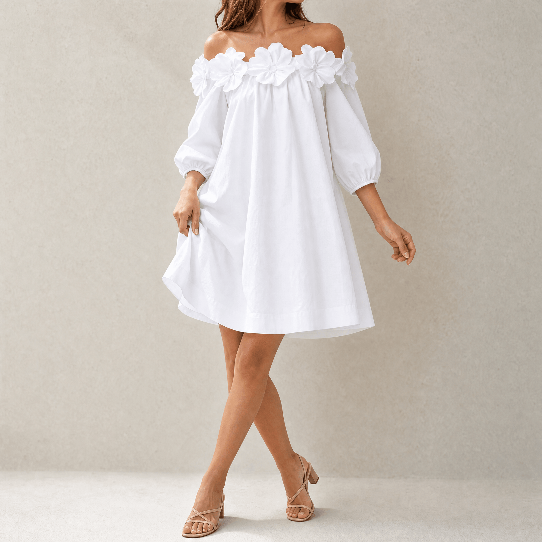 Florenza – Women's Sculpted Rose Off-Shoulder Dress