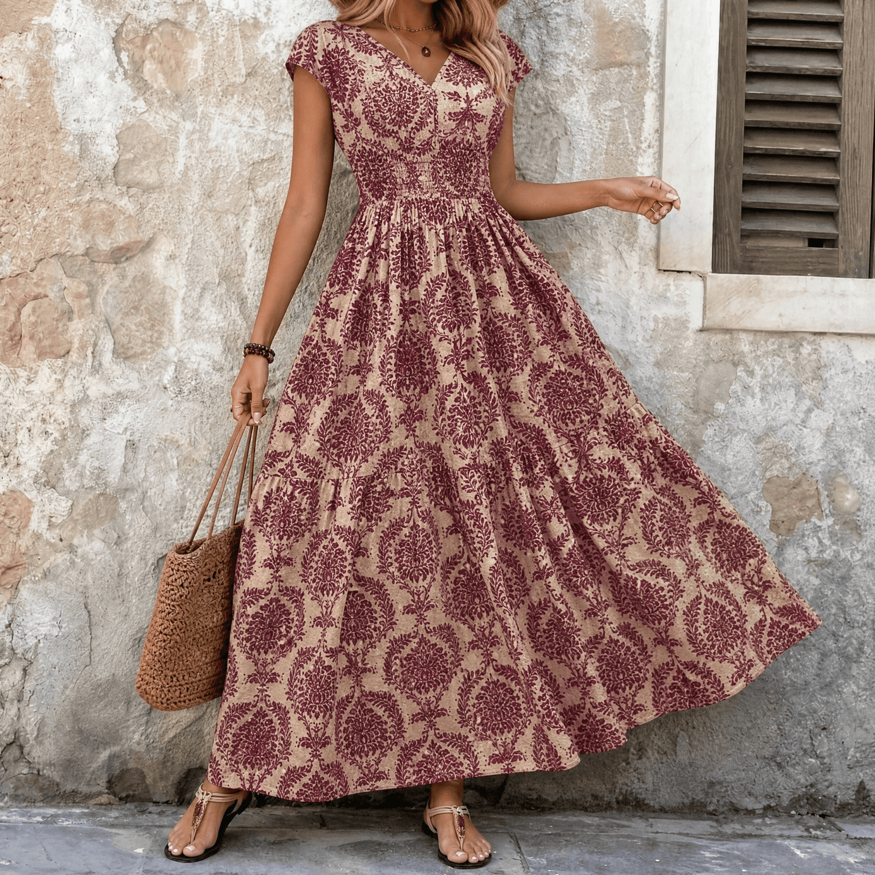 Florenza – Women's Smocked Floral Maxi Dress