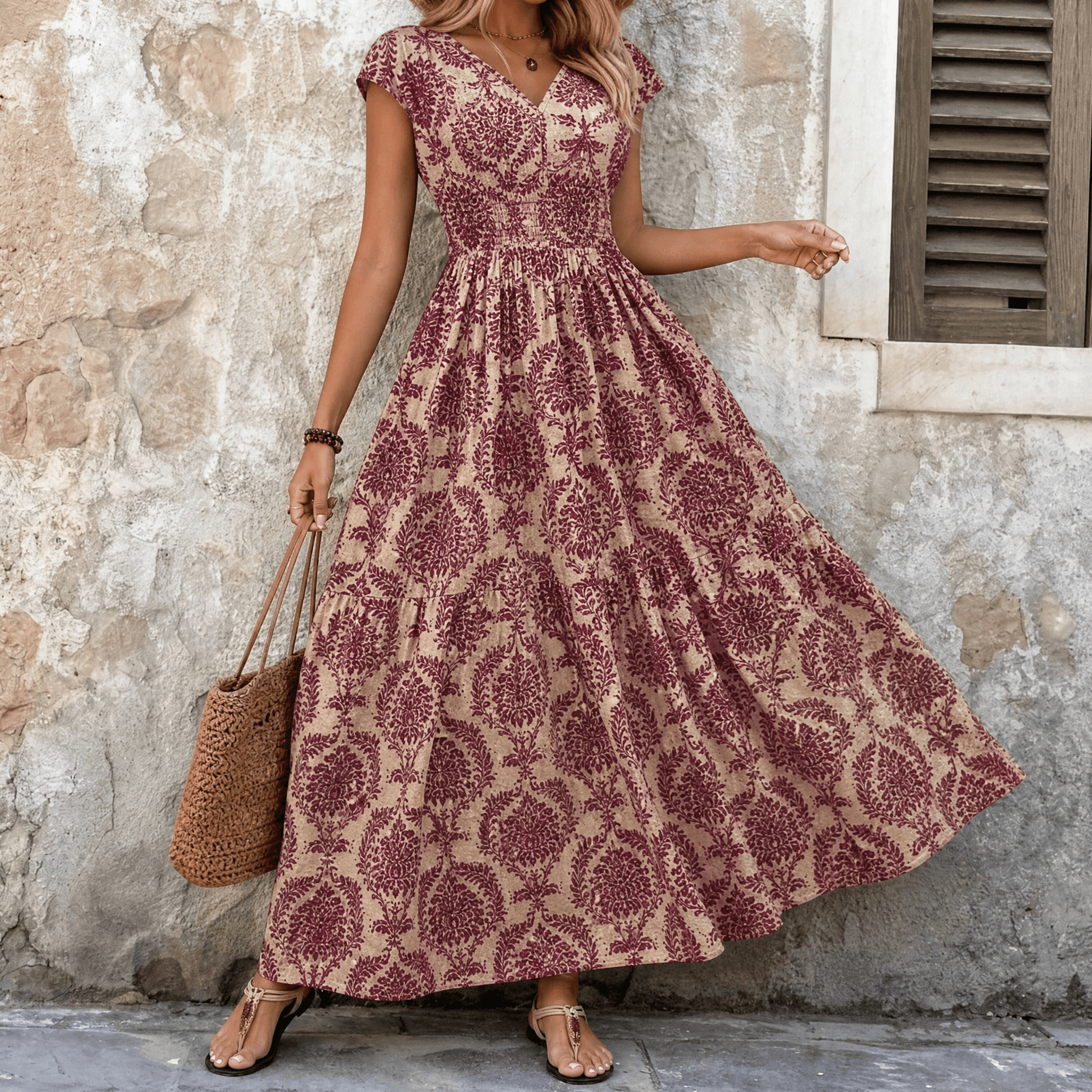 Florenza – Women's Smocked Floral Maxi Dress