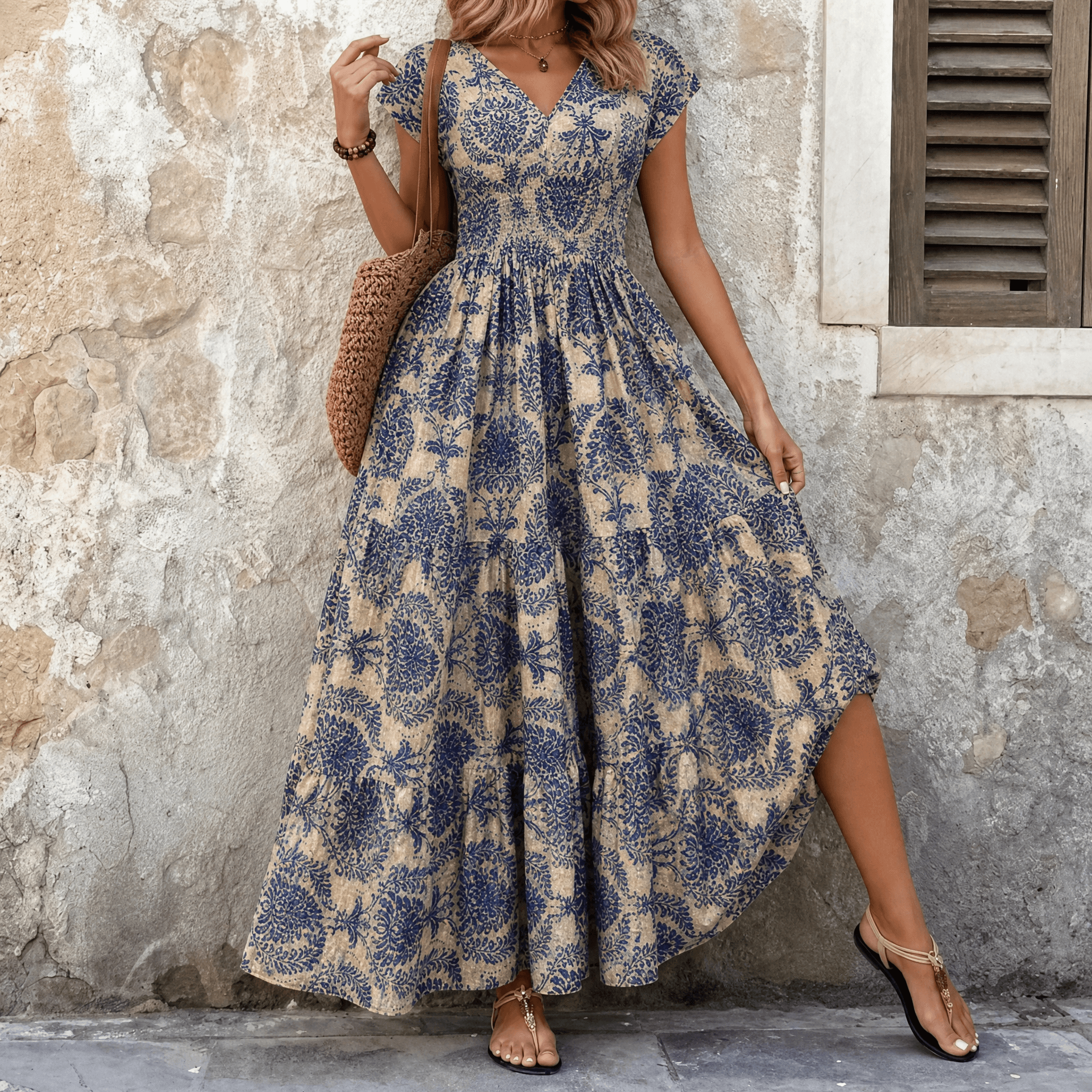 Florenza – Women's Smocked Floral Maxi Dress