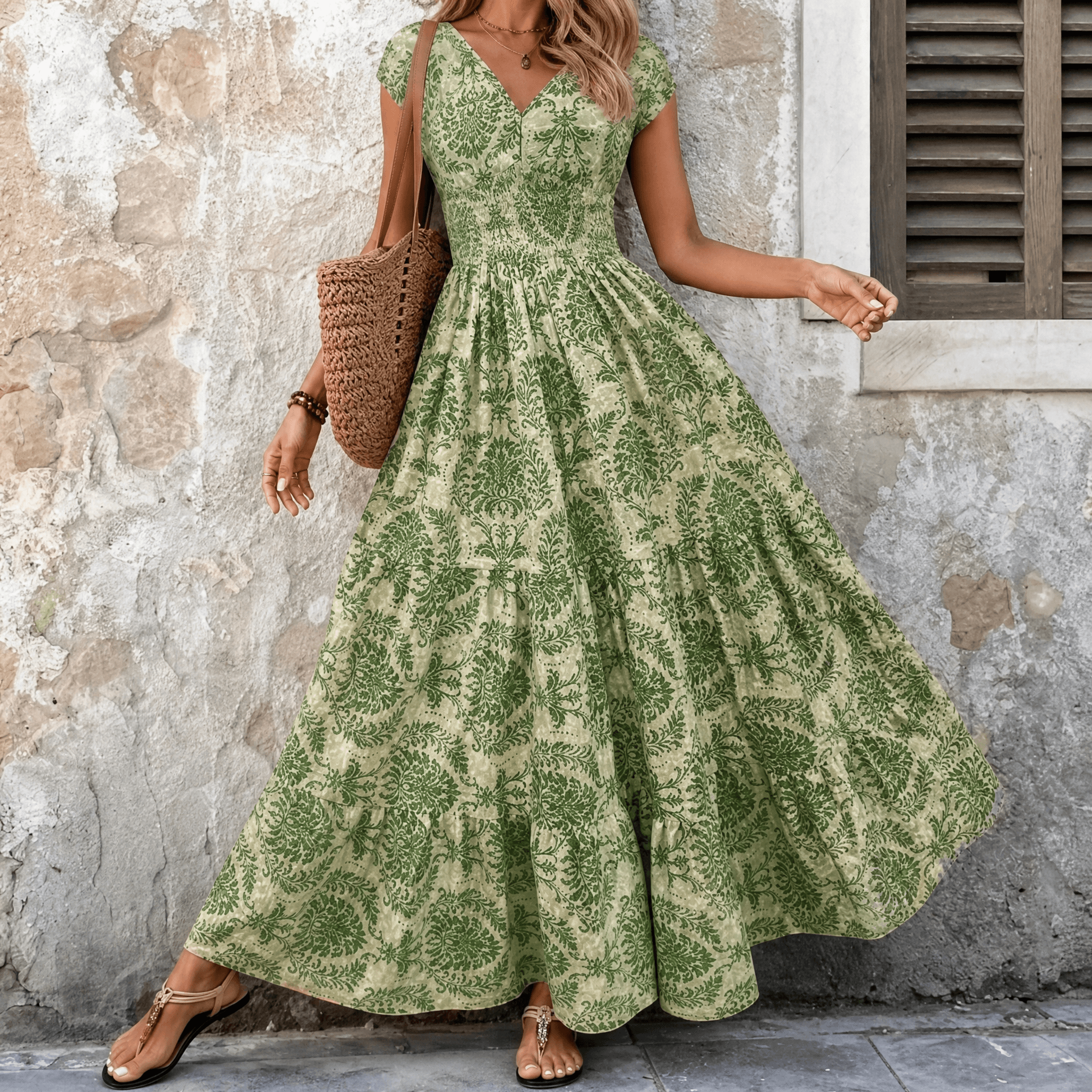 Florenza – Women's Smocked Floral Maxi Dress