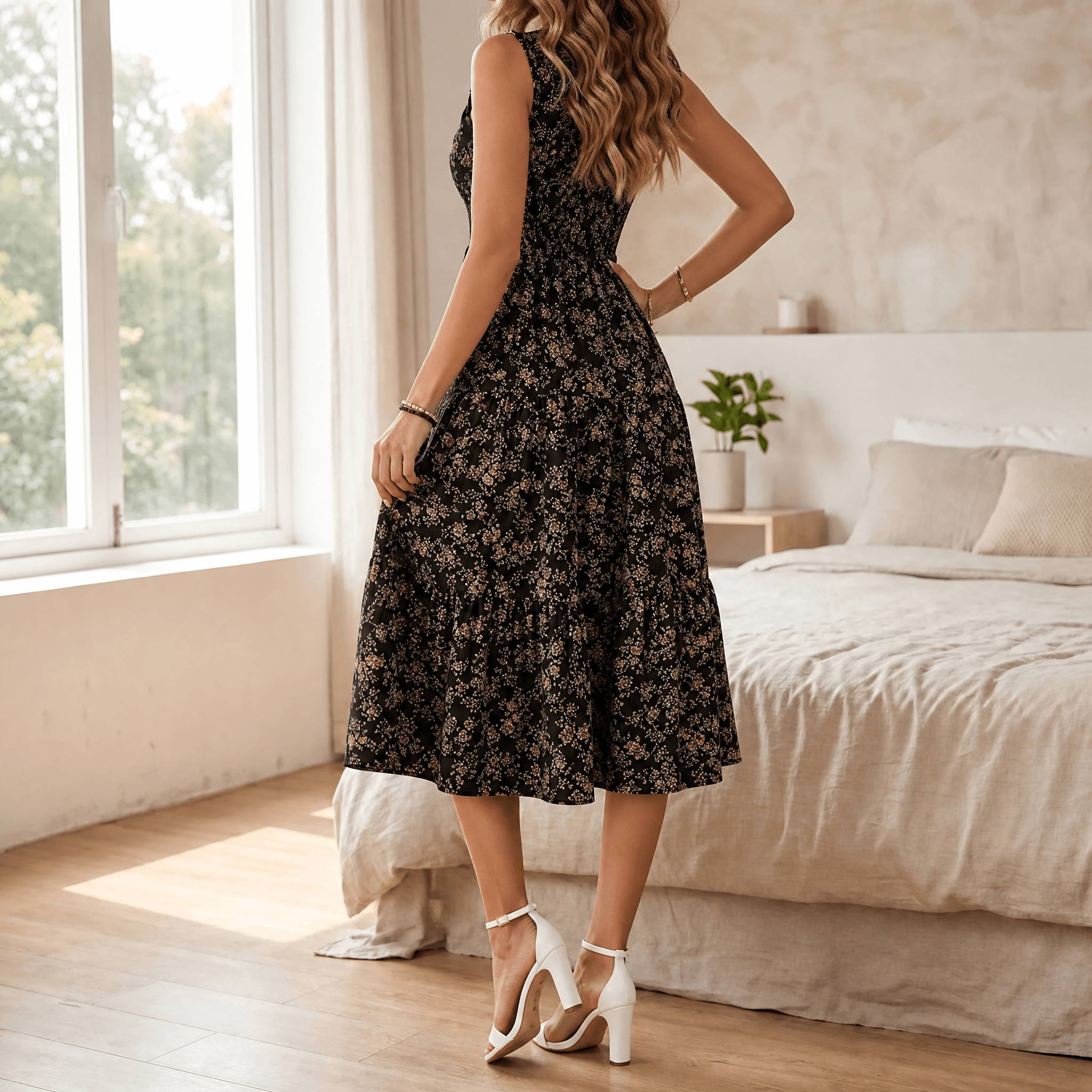 Florenza – Women's Smocked Floral Midi Dress
