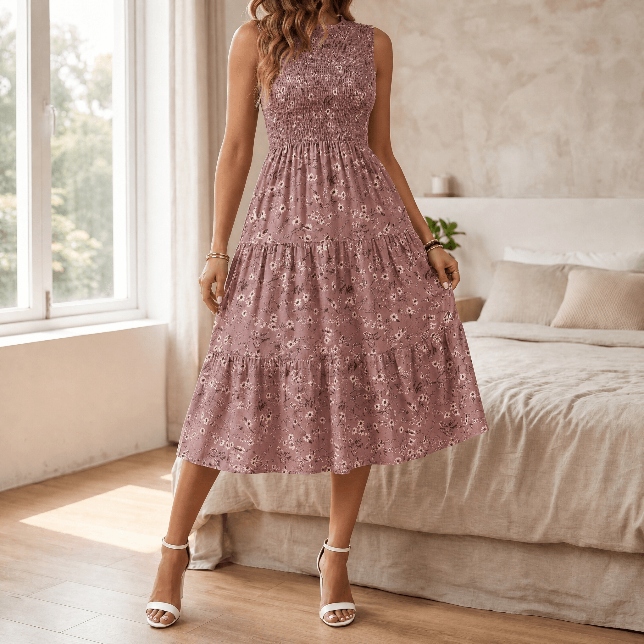 Florenza – Women's Smocked Floral Midi Dress
