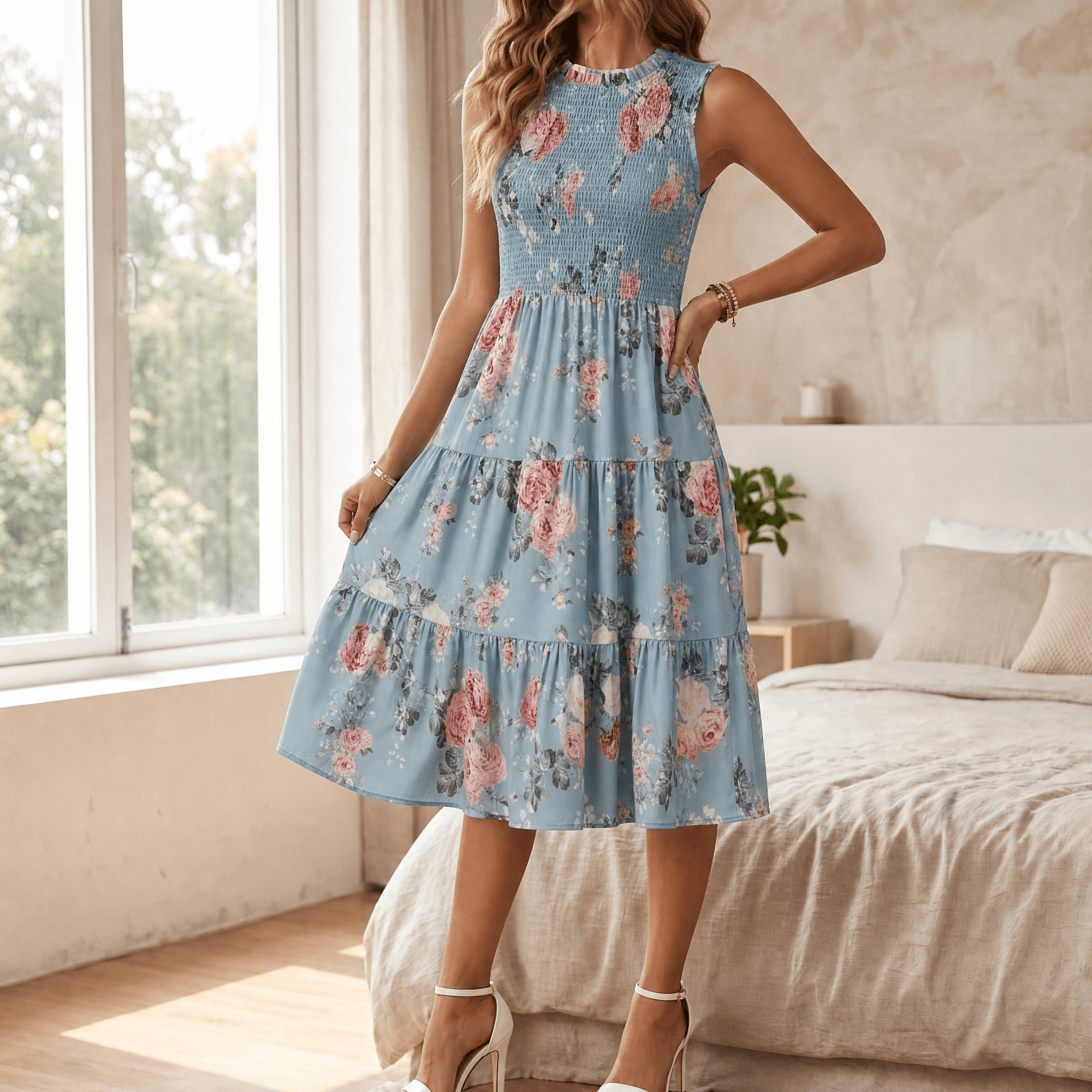 Florenza – Women's Smocked Floral Midi Dress