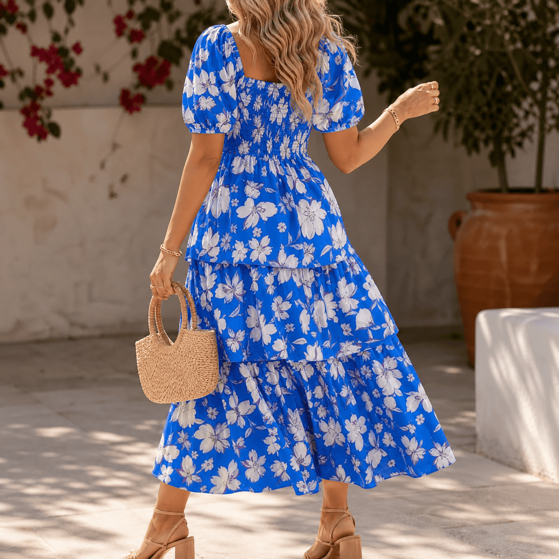 Florenza – Women's Smocked Square-Neck Floral Maxi Dress
