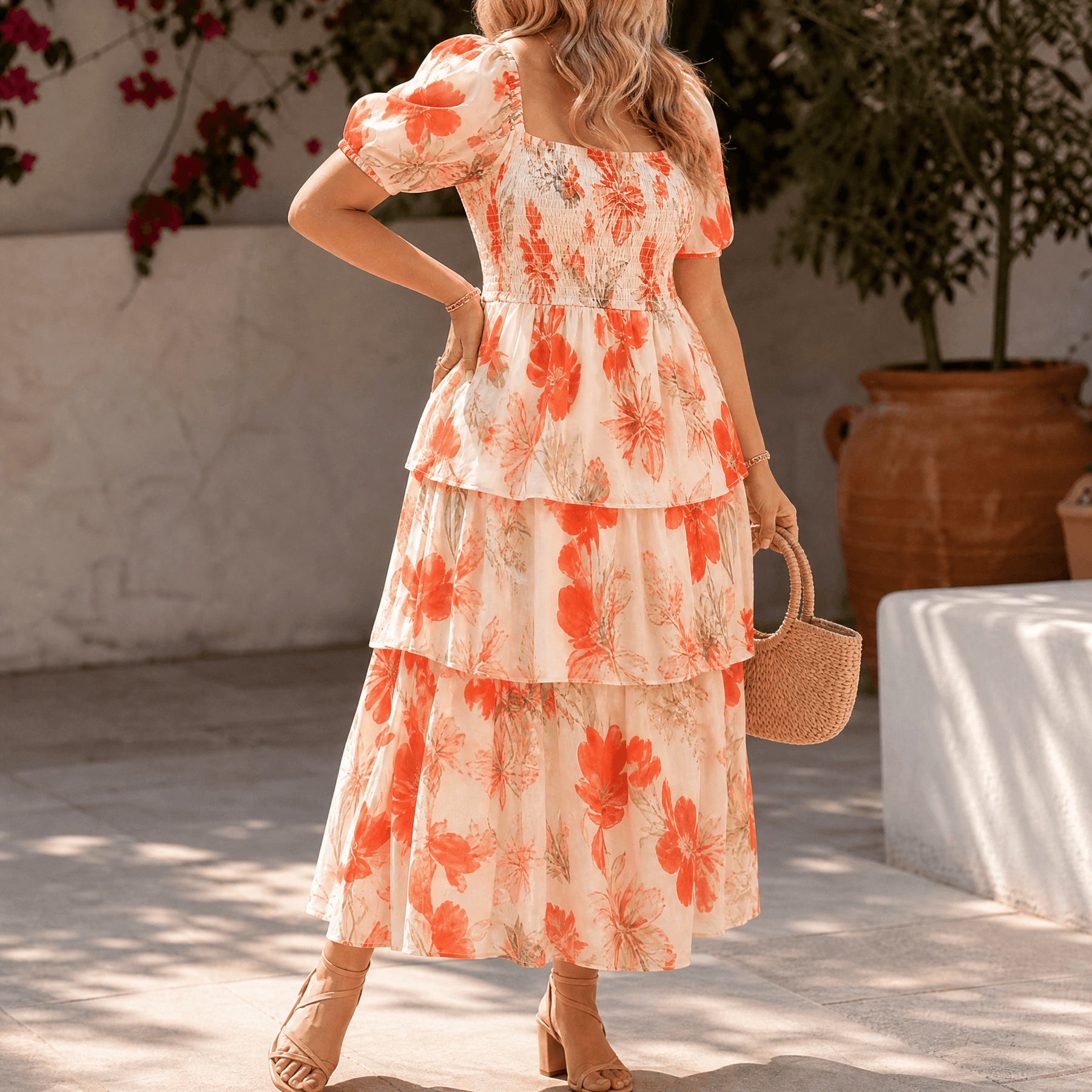 Florenza – Women's Smocked Square-Neck Floral Maxi Dress