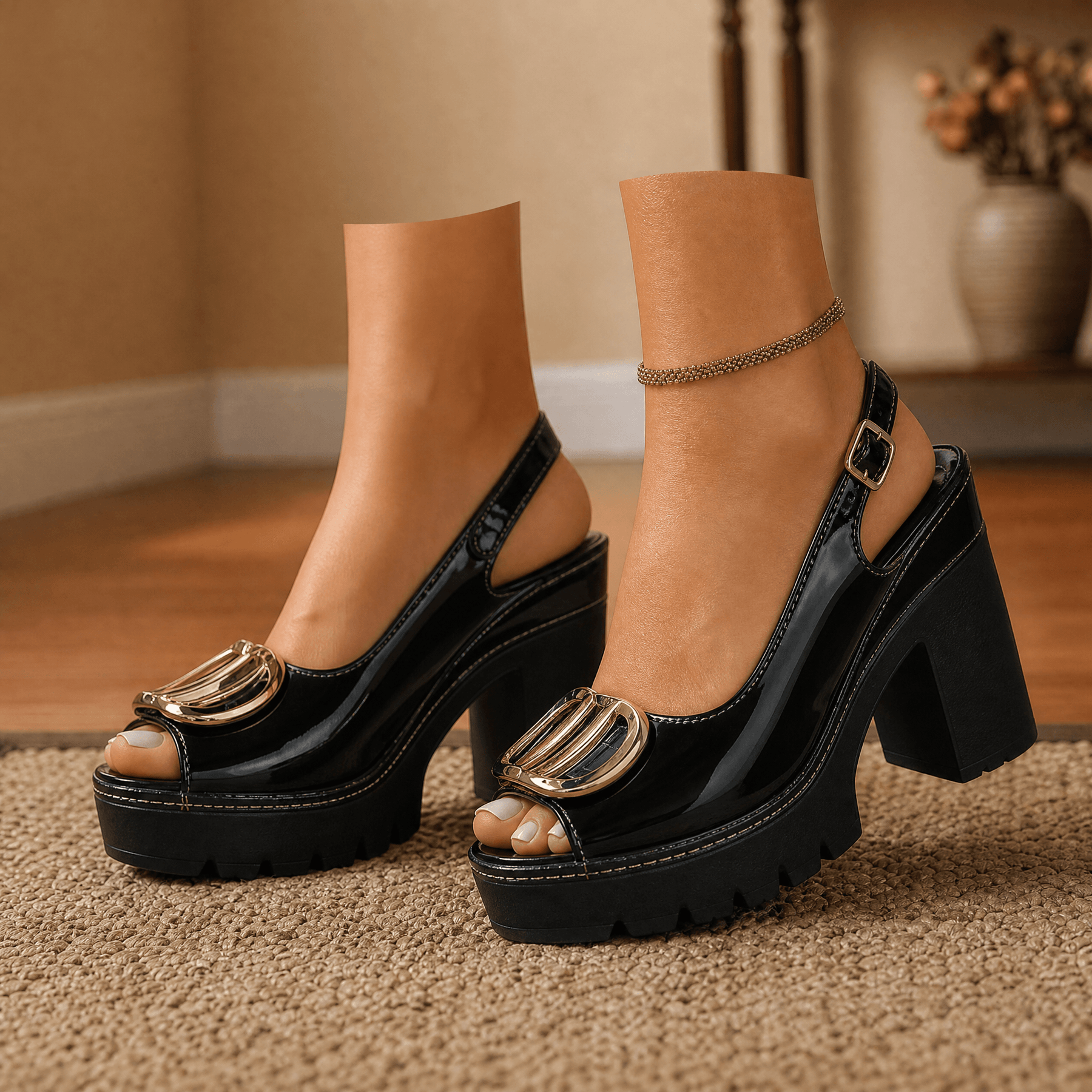 Floressa – Statement Buckle Platform Heeled Sandals