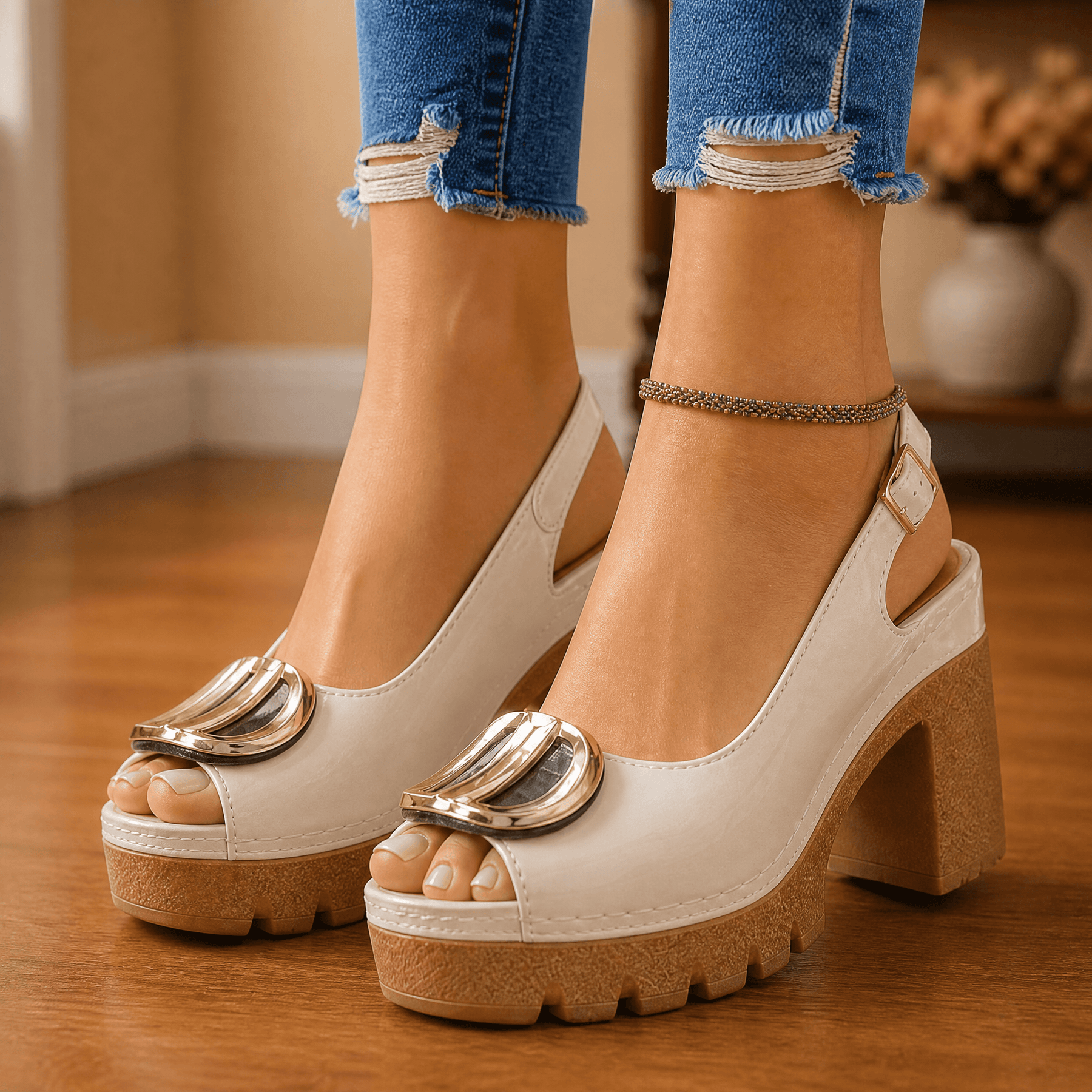 Floressa – Statement Buckle Platform Heeled Sandals