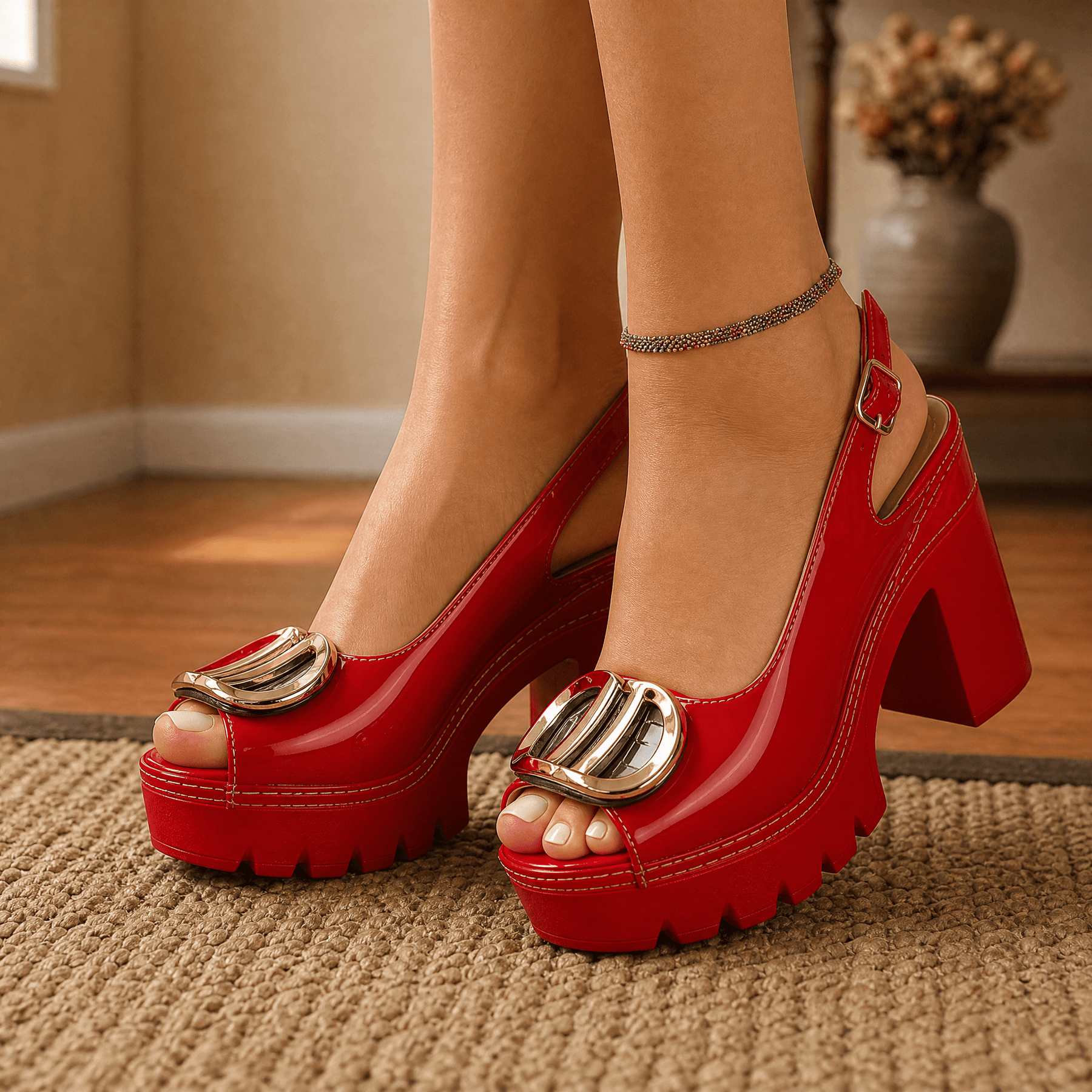 Floressa – Statement Buckle Platform Heeled Sandals