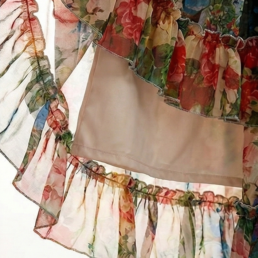 Floressa – Women's Tiered Floral Maxi Dress with Lantern Sleeves