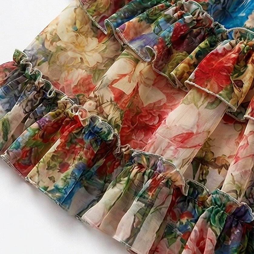 Floressa – Women's Tiered Floral Maxi Dress with Lantern Sleeves