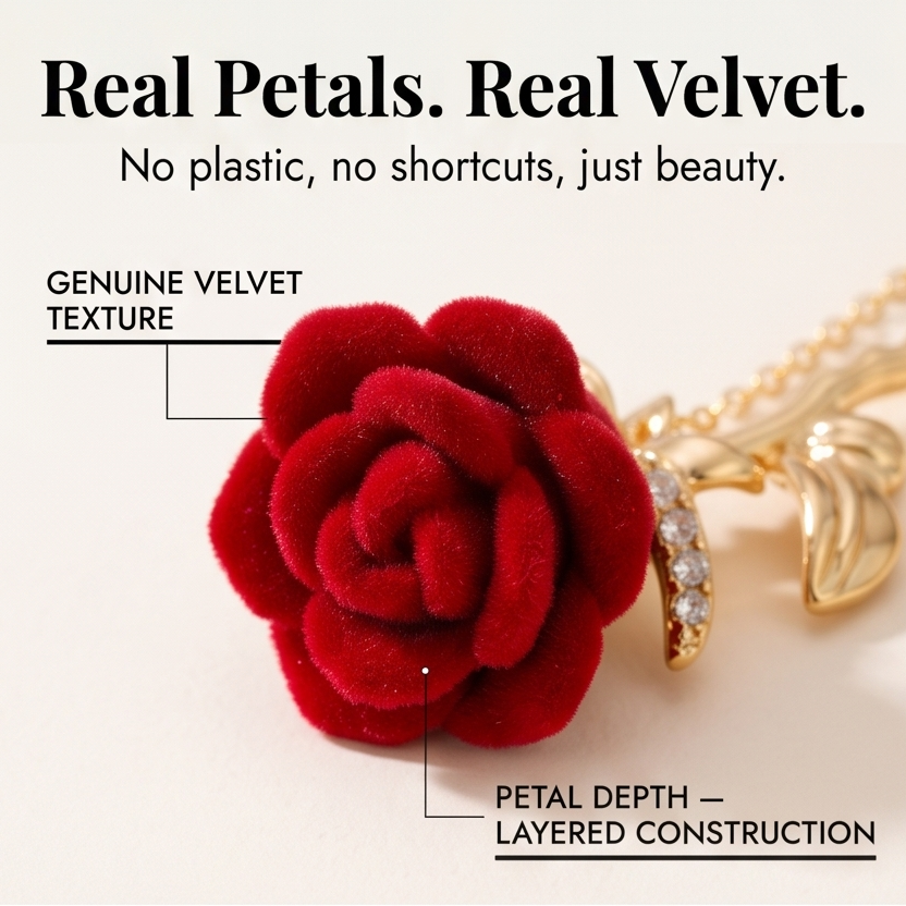 Florevia – Velvet Rose Pendant Necklace