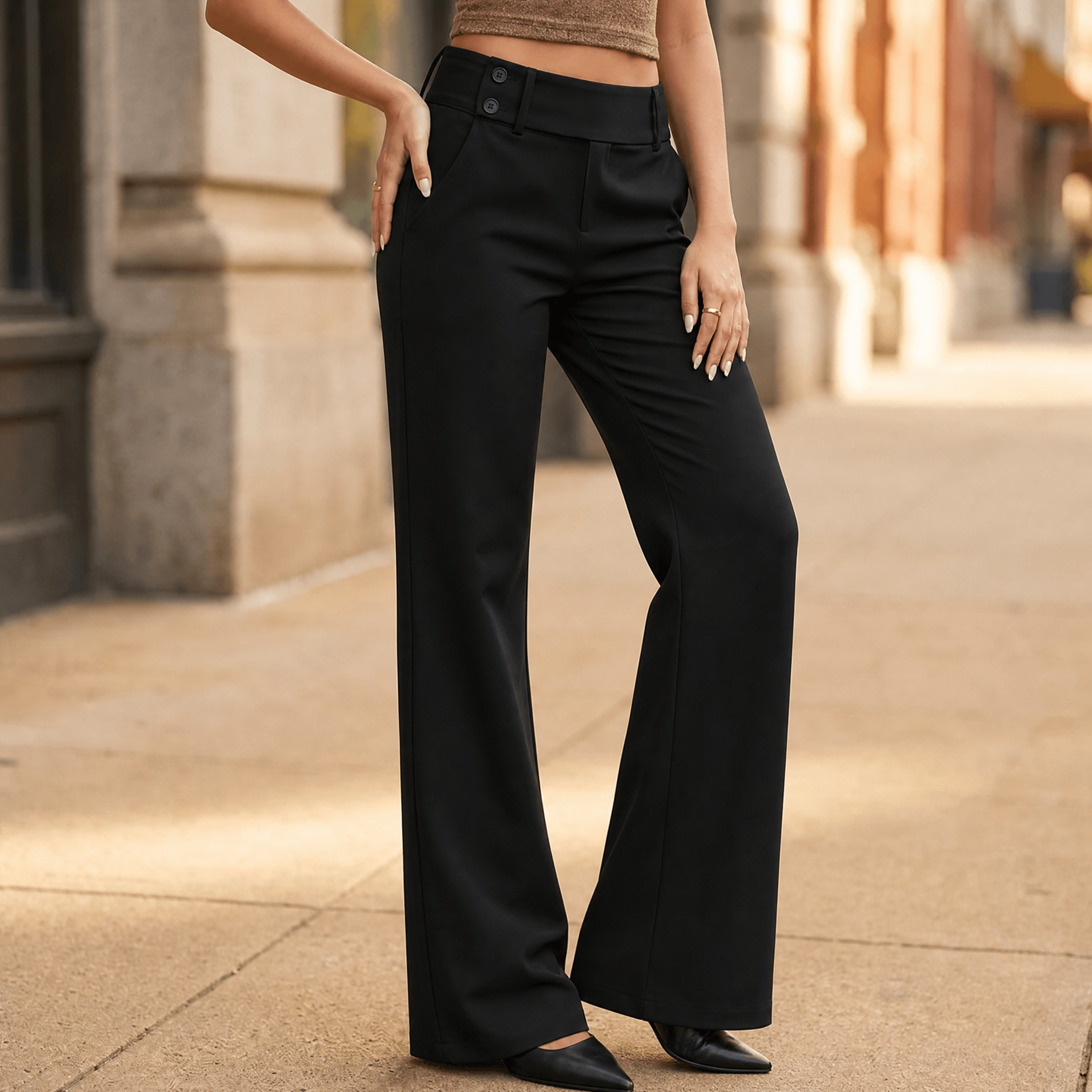 Florevia Women's Elongating Wide-Leg Flare Pants