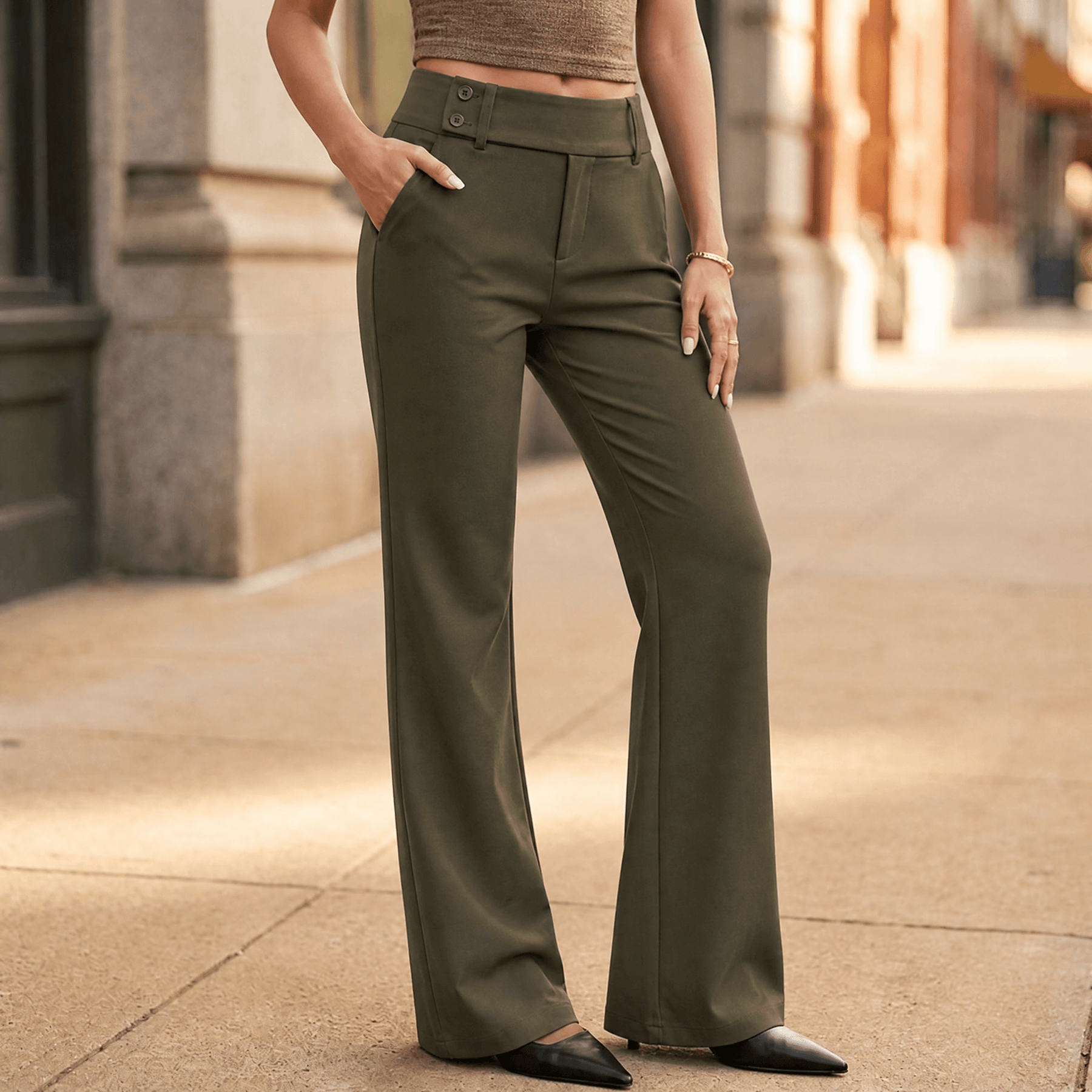 Florevia Women's Elongating Wide-Leg Flare Pants