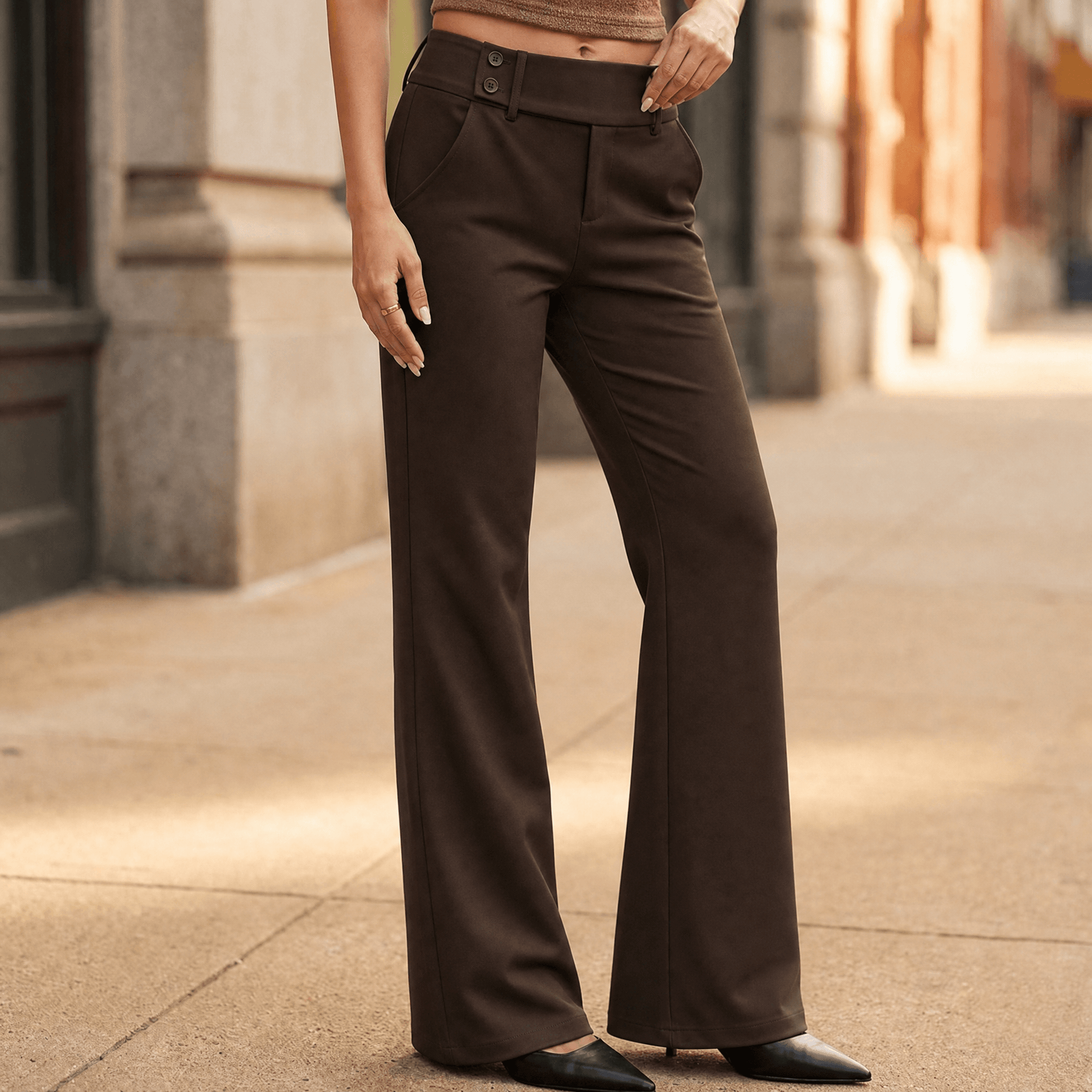 Florevia Women's Elongating Wide-Leg Flare Pants