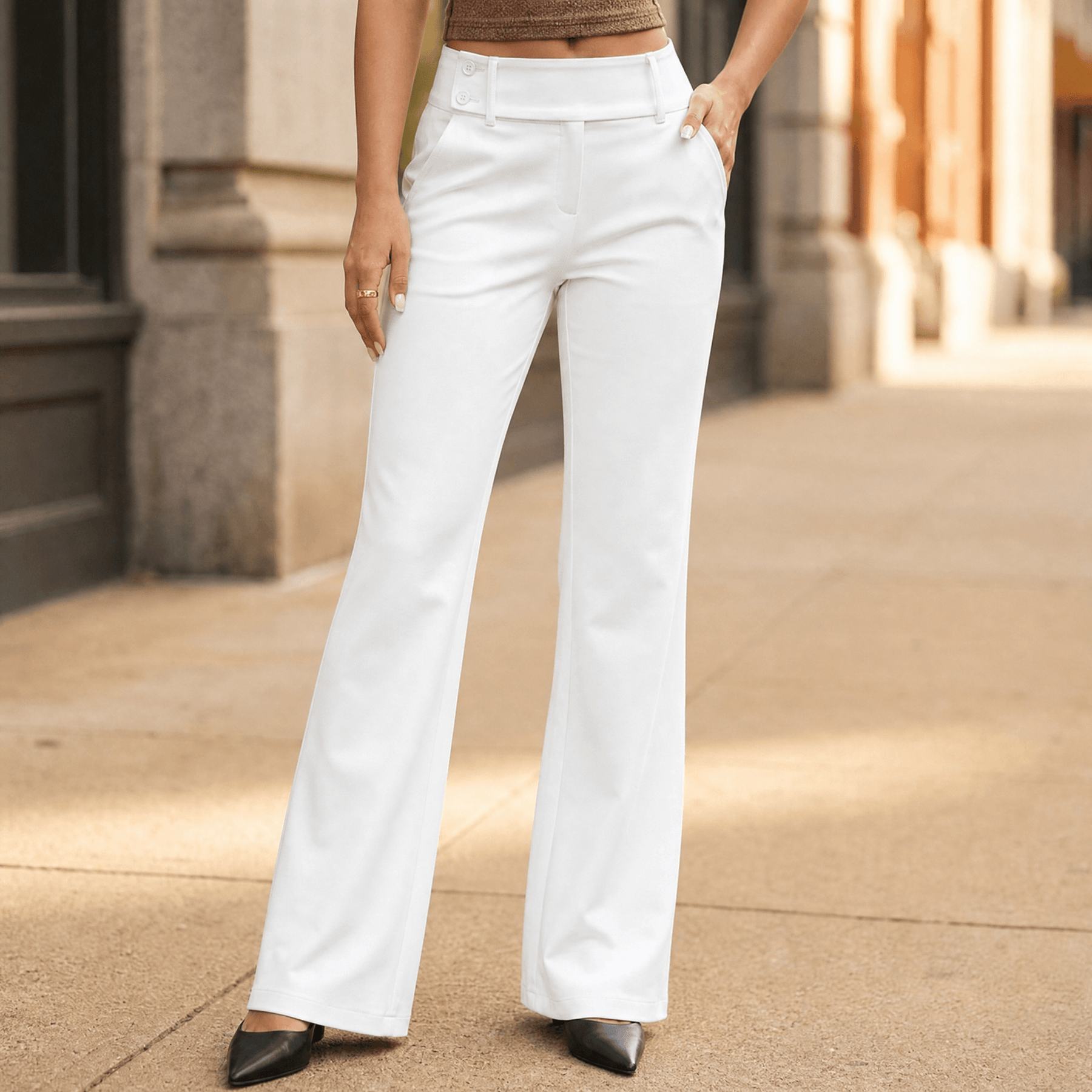 Florevia Women's Elongating Wide-Leg Flare Pants