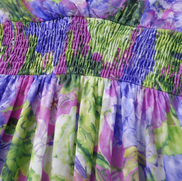 Floriana – Floral V-Neck Smocked Waist Mini Dress with Ruffle Hem