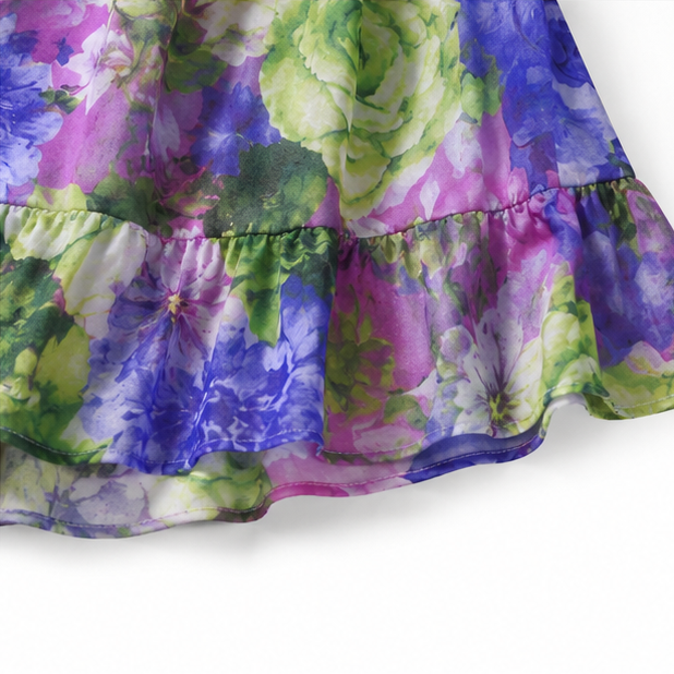 Floriana – Floral V-Neck Smocked Waist Mini Dress with Ruffle Hem