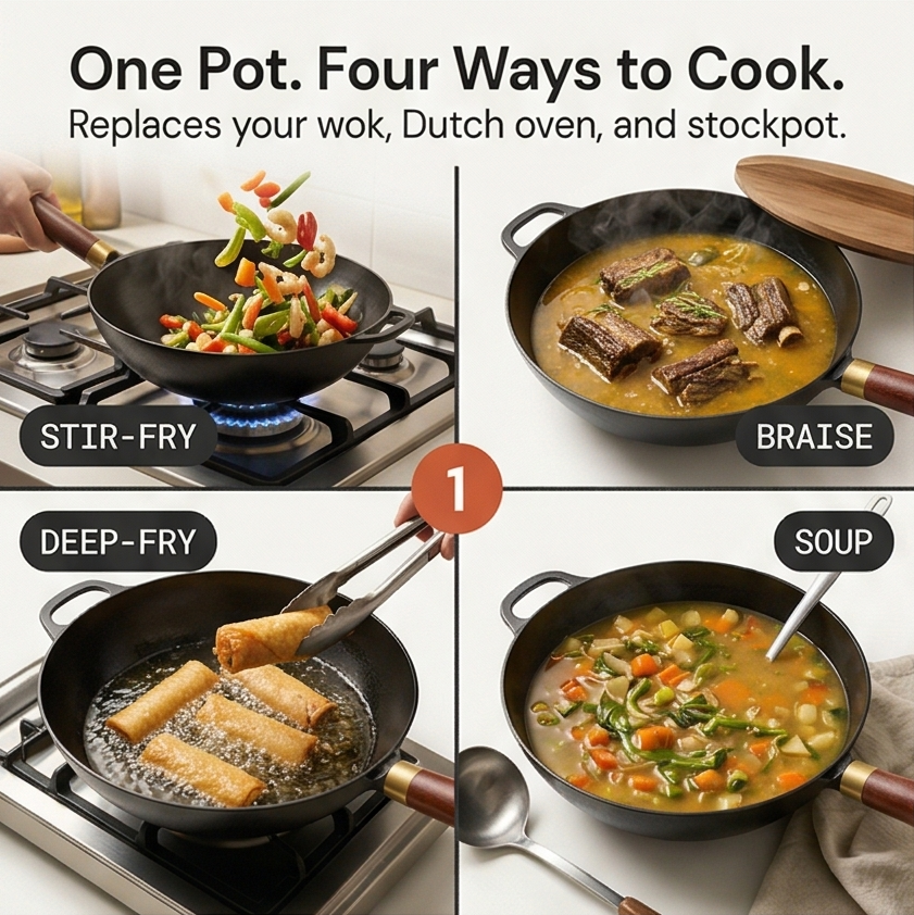 Forgehome – Deep Belly Cast Iron Wok with Lid
