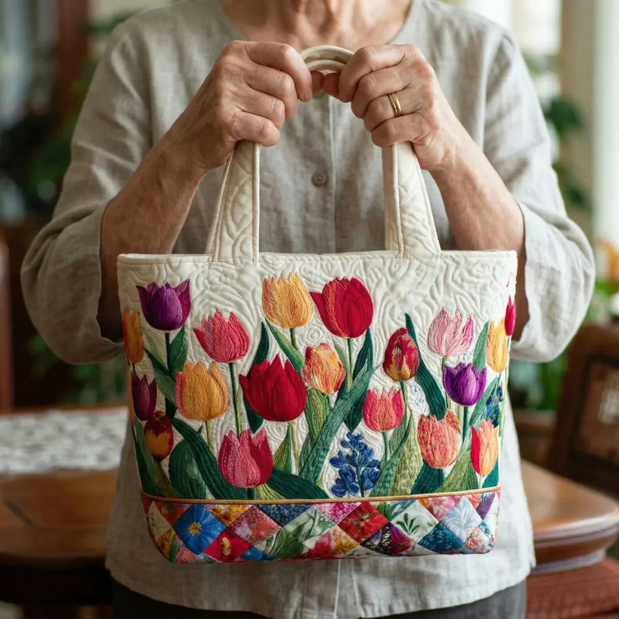 Quilted Tote Bag - Tulip Garden