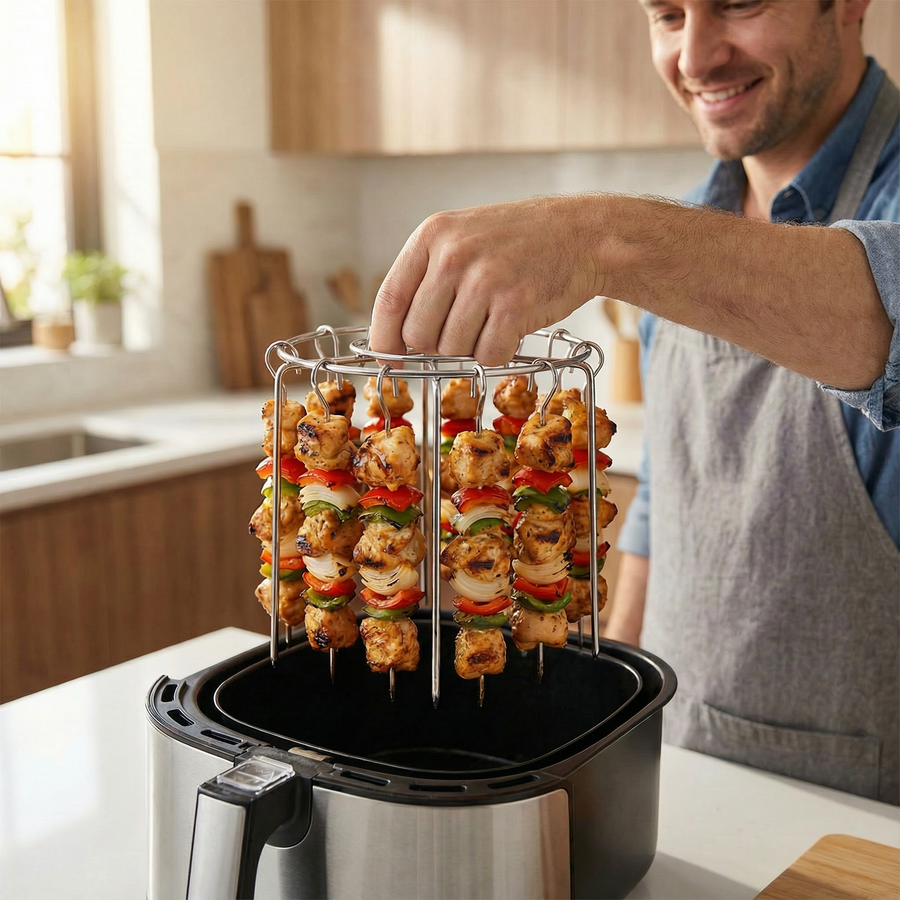 CrispHang Air Fryer Kebab Rack with 24 Hanging Skewers