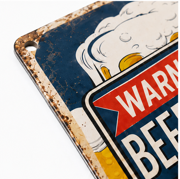 Fridgeboss – Warning Beer Fridge funny metal tin sign for man cave garage