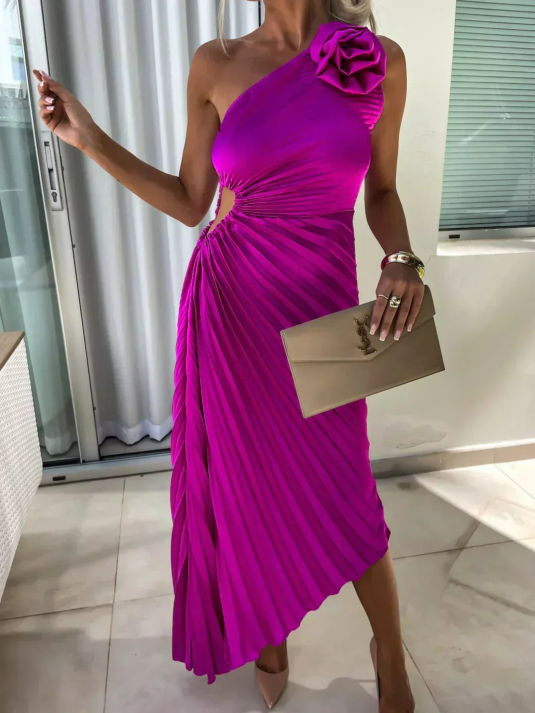 Eya™ | Elegant One-Shoulder Floral Maxi Dress